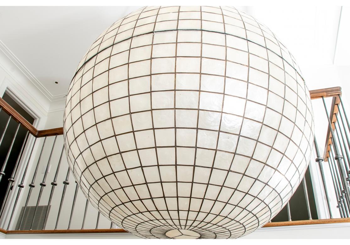 Mid-Century Modern Massive Capiz Shell Pendant Globe Chandelier