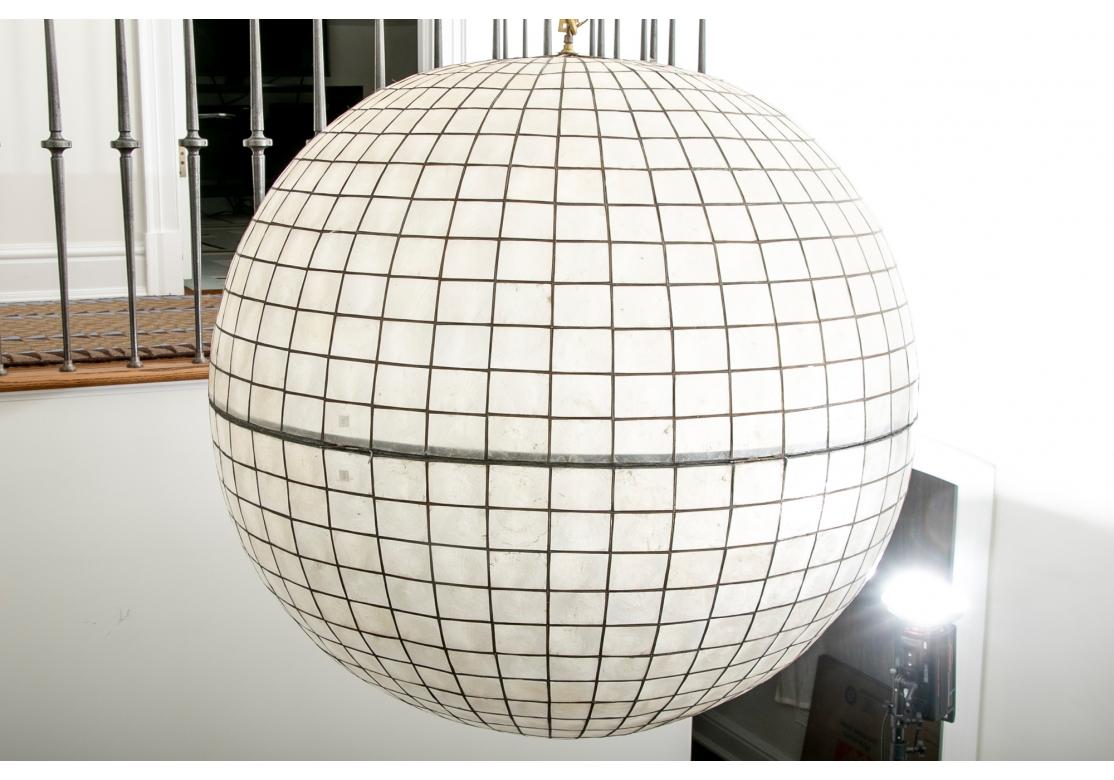 Massive Capiz Shell Pendant Globe Chandelier In Good Condition In Bridgeport, CT