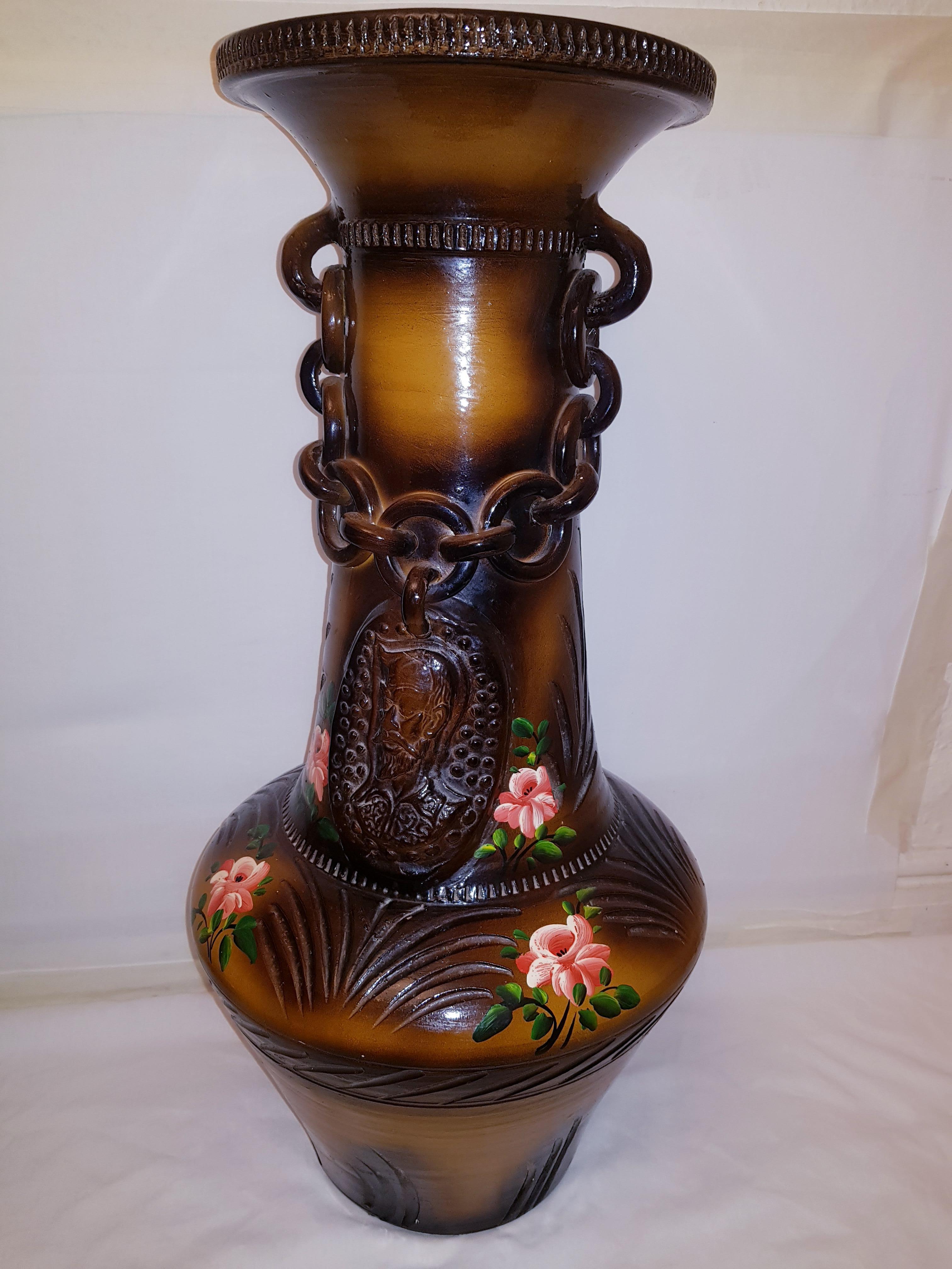 Hand-Crafted Massive Capodimonte Ceramic Floor Vase For Sale