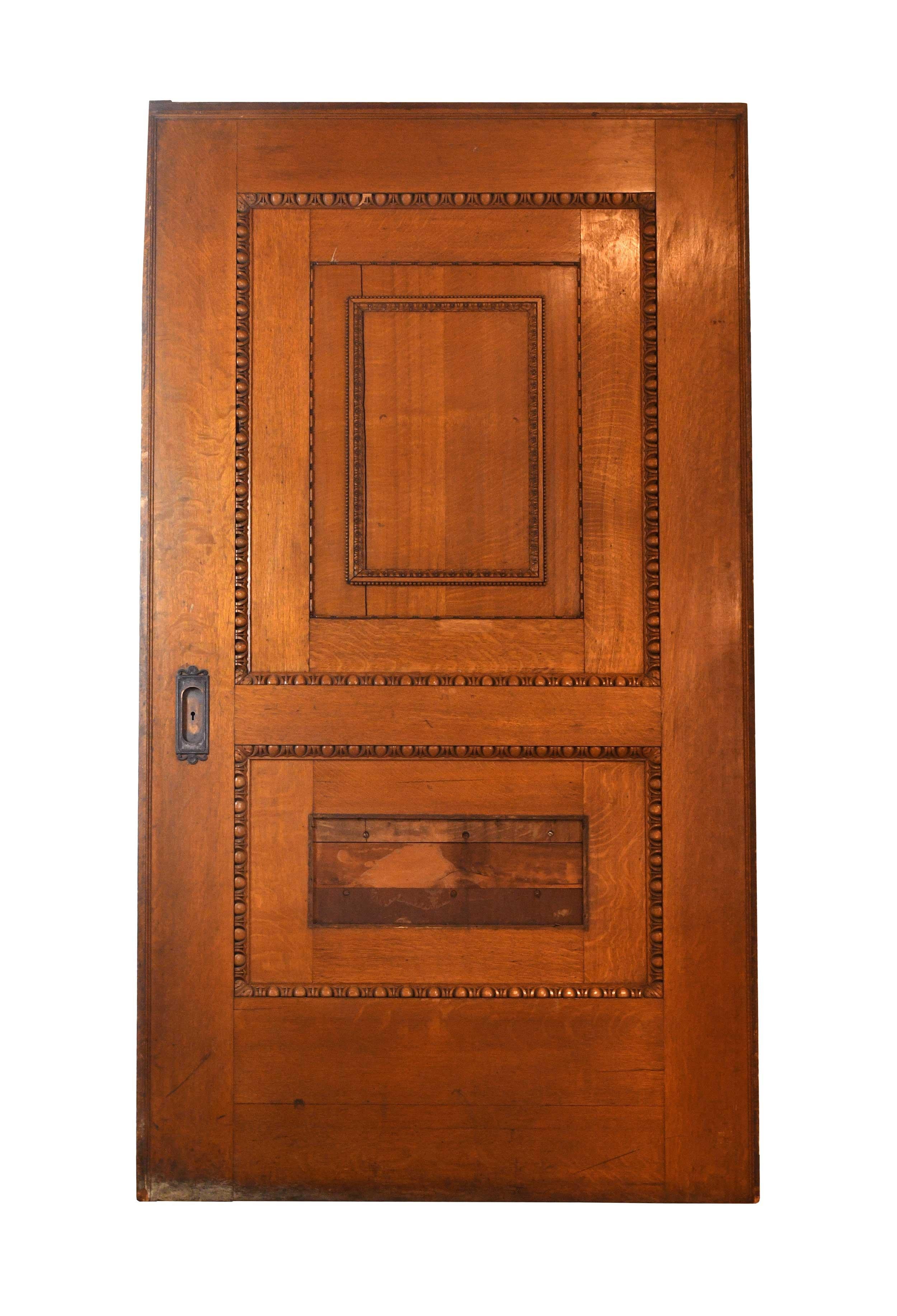 American Massive Carved Oak Pocket Door