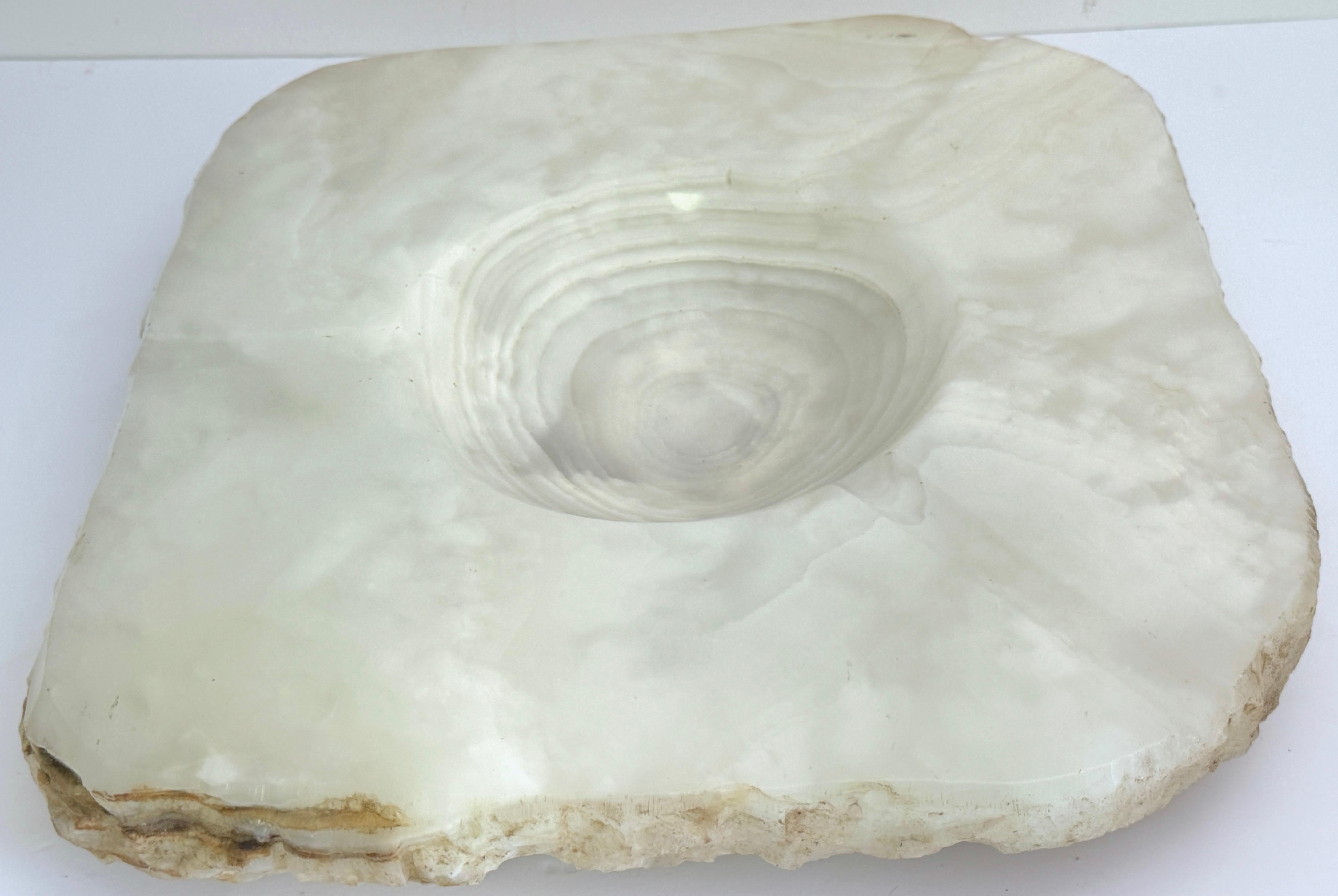 Hand-Carved Massive Carved & Polished Rock Crystal / Quartz Live Edge Ashtray, Circa 1960s For Sale
