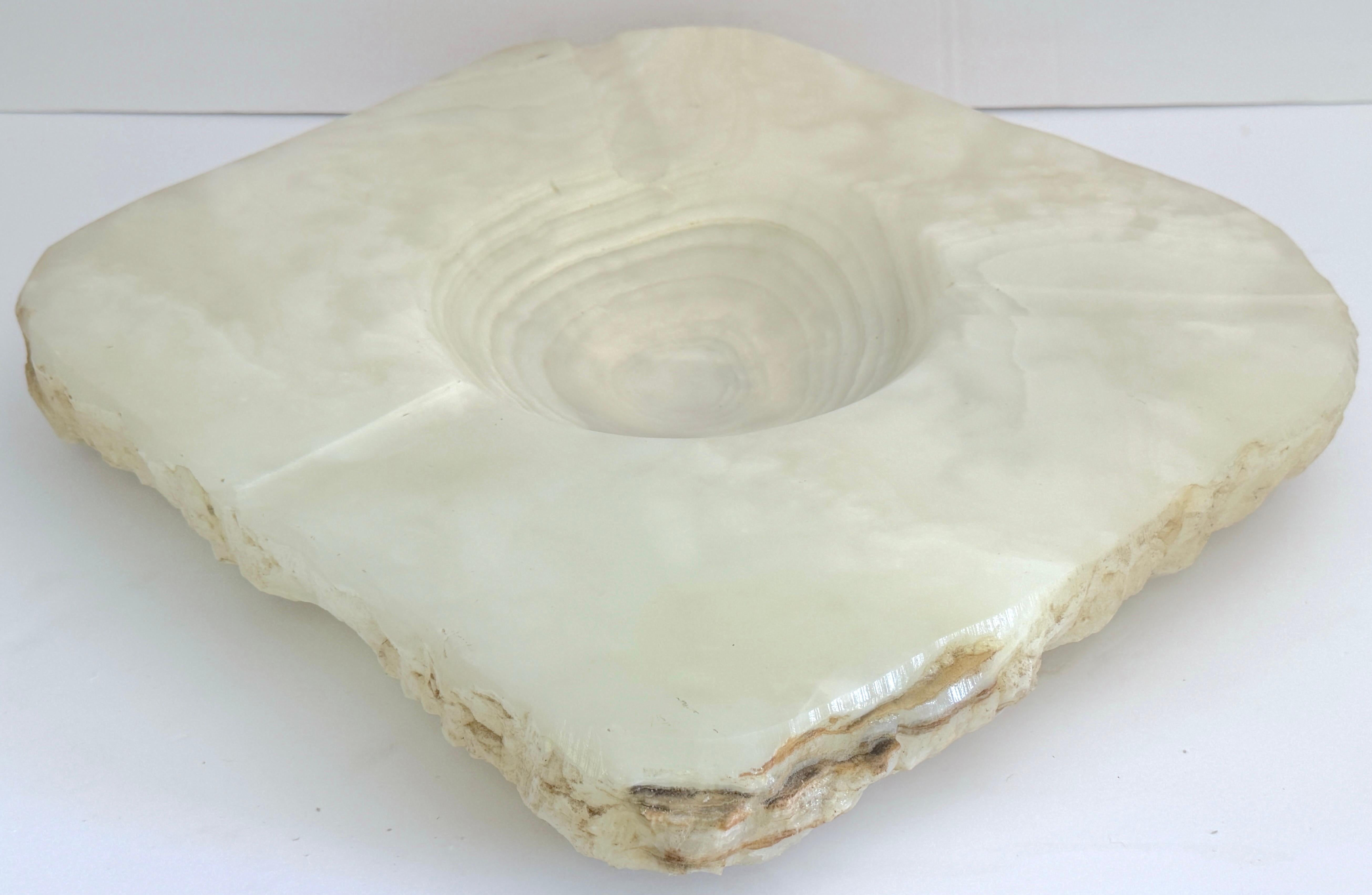 Massive Carved & Polished Rock Crystal / Quartz Live Edge Ashtray, Circa 1960s In Good Condition For Sale In West Palm Beach, FL