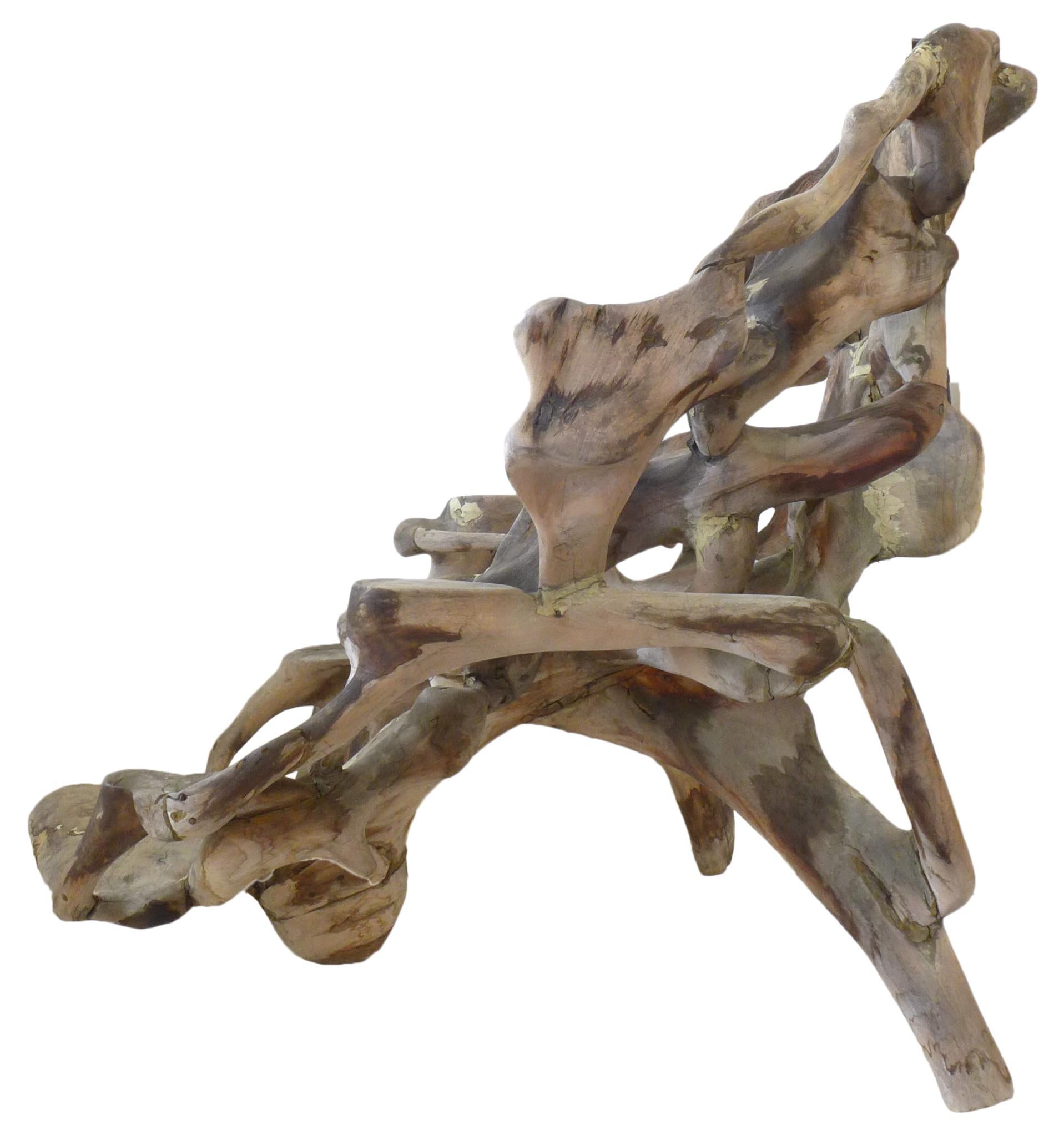 Organic Modern Massive Carved Wood Assemblage Throne or Armchair For Sale