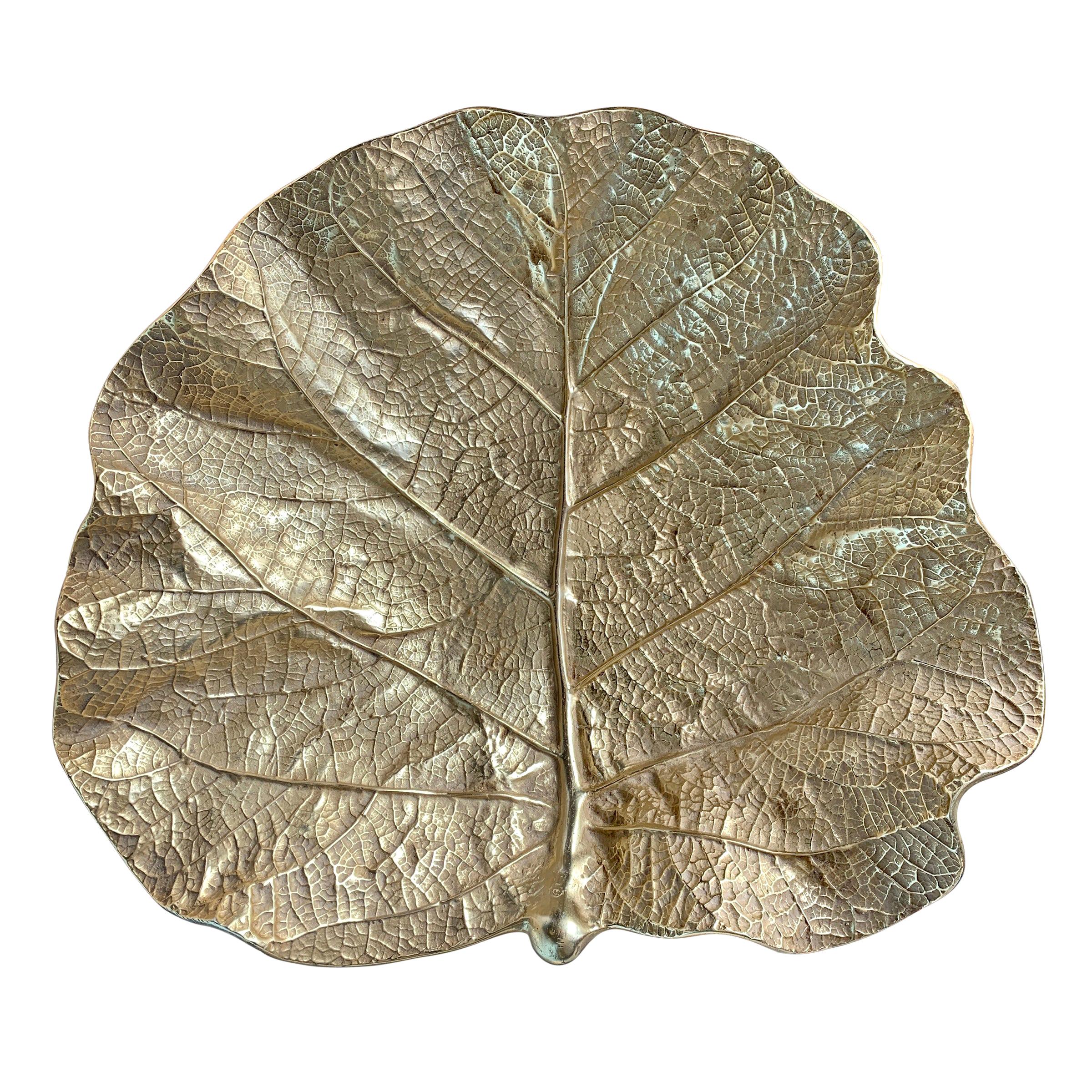 Massive Cast Brass Fiddle Leaf Fig Leaf Dish