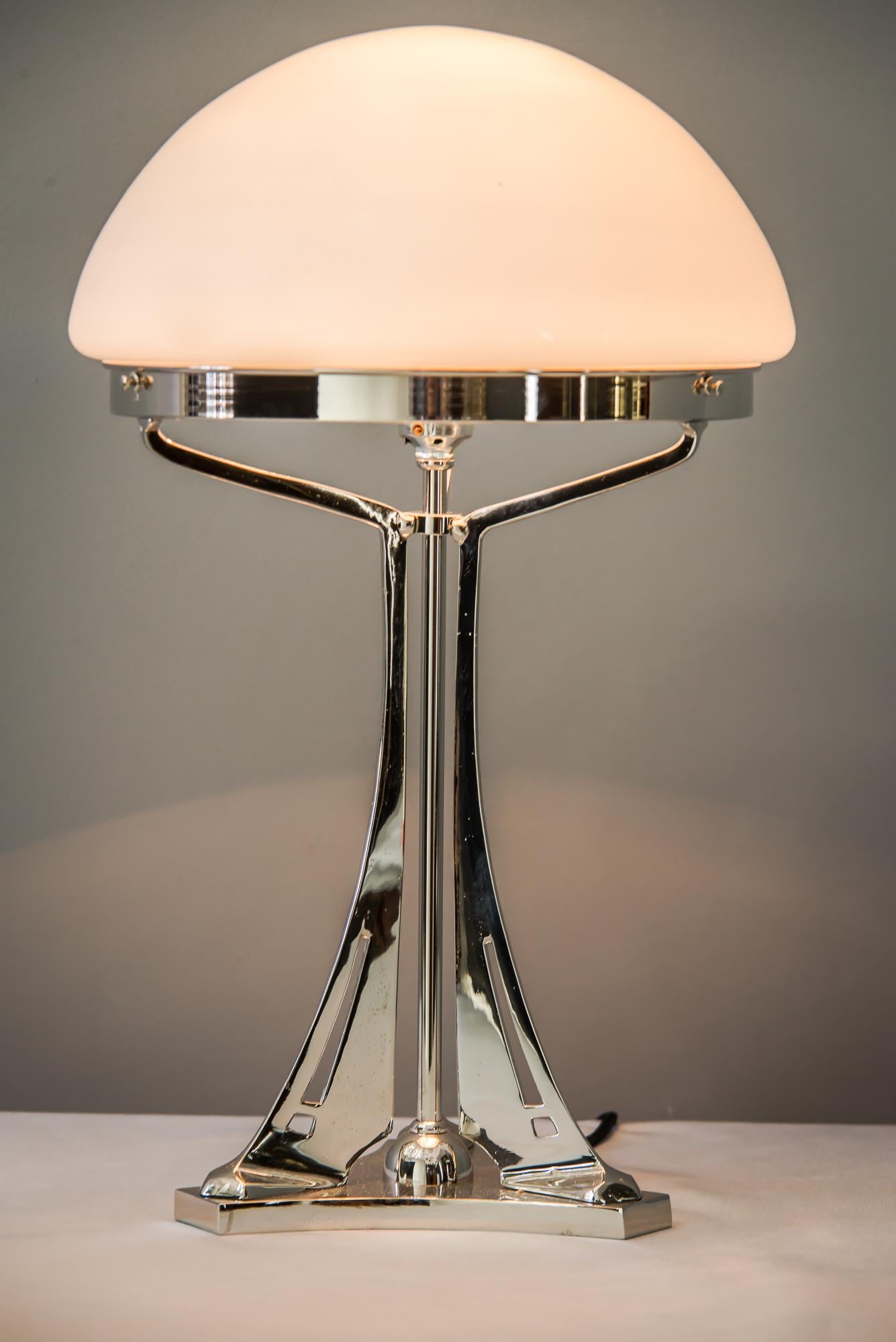 Massive Cast Table Lamp in the Style of Jugendstil, 'Nickel-Plated' 4
