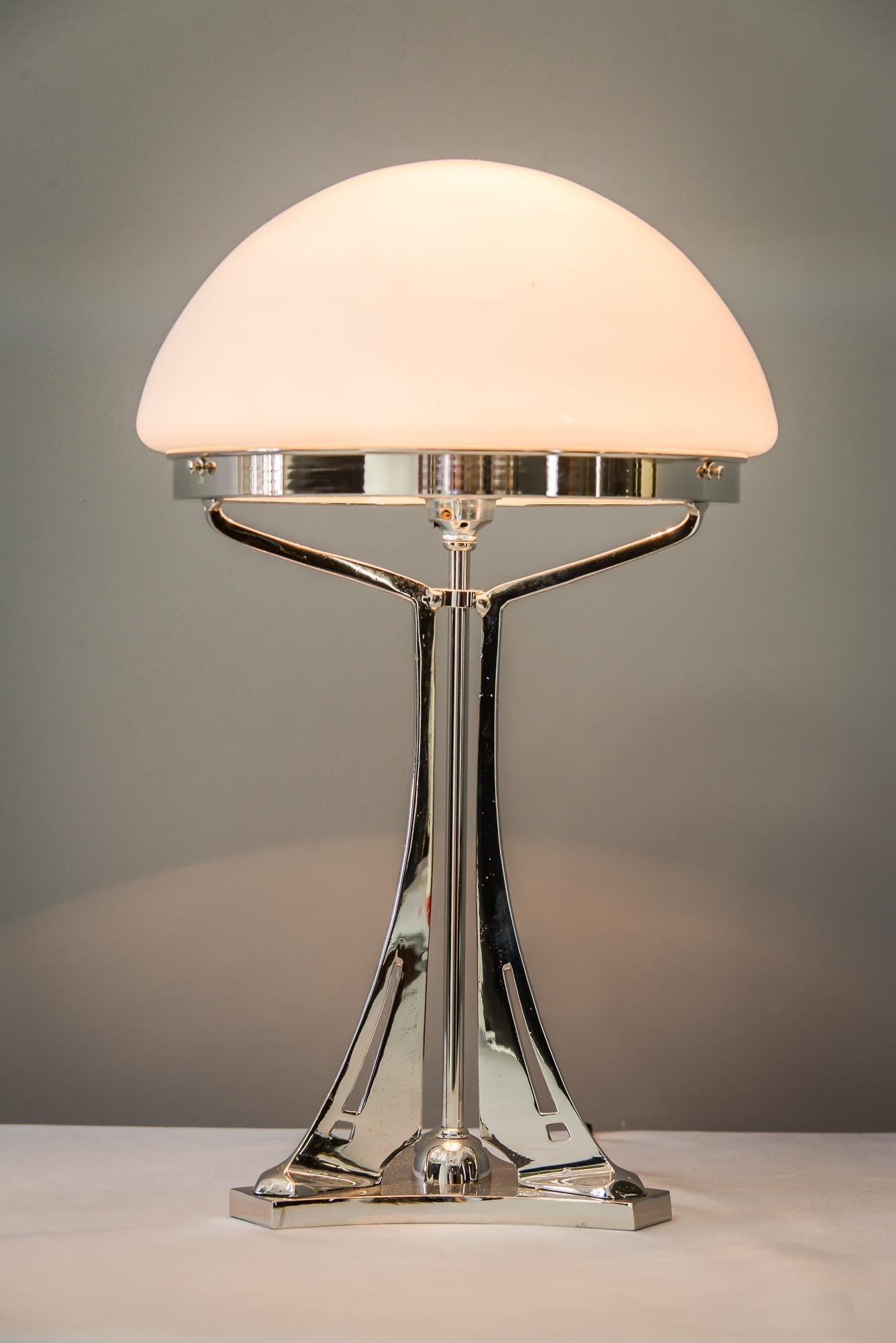Brass Massive Cast Table Lamp in the Style of Jugendstil, 'Nickel-Plated'