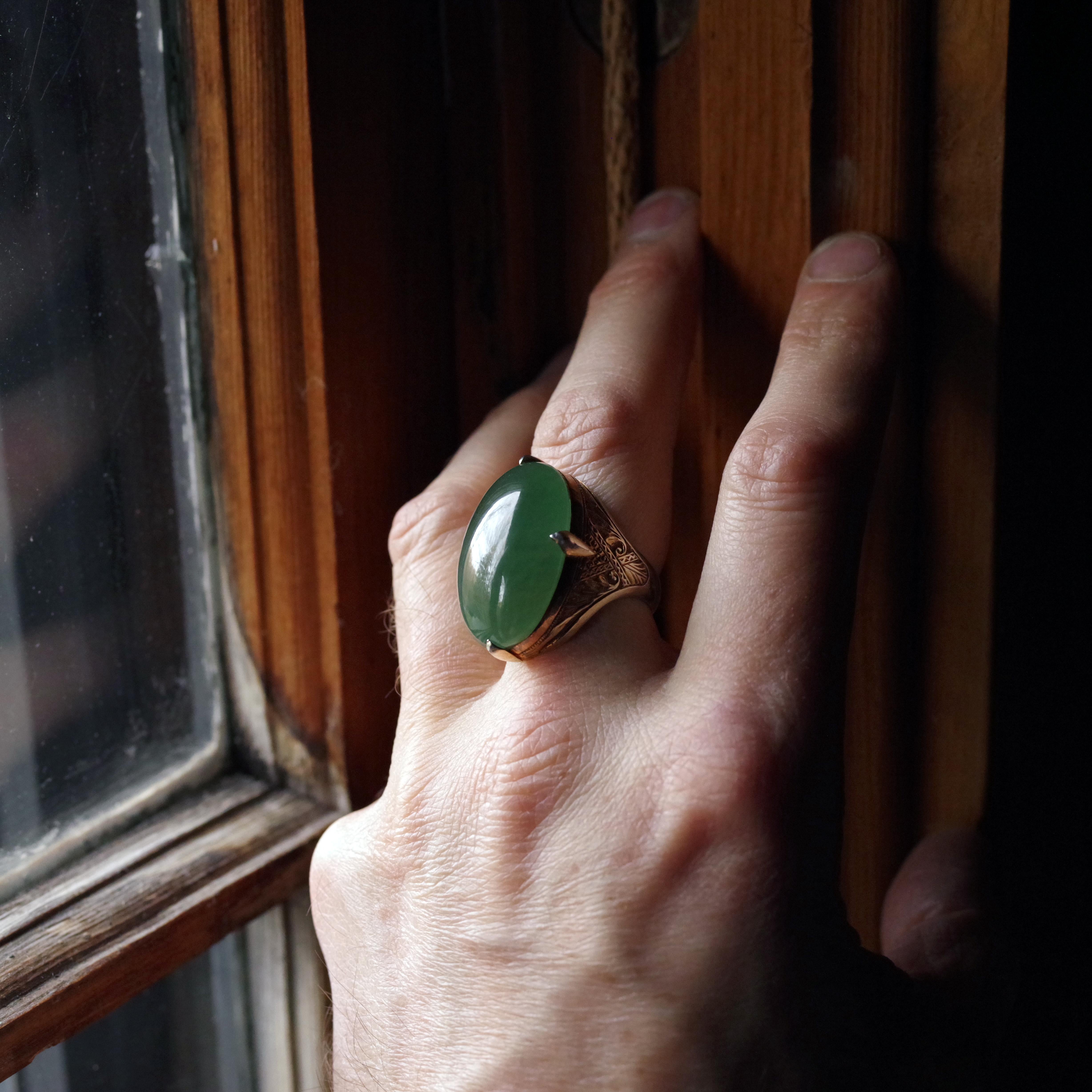 Antique Jade Ring Certified Untreated Massive 6