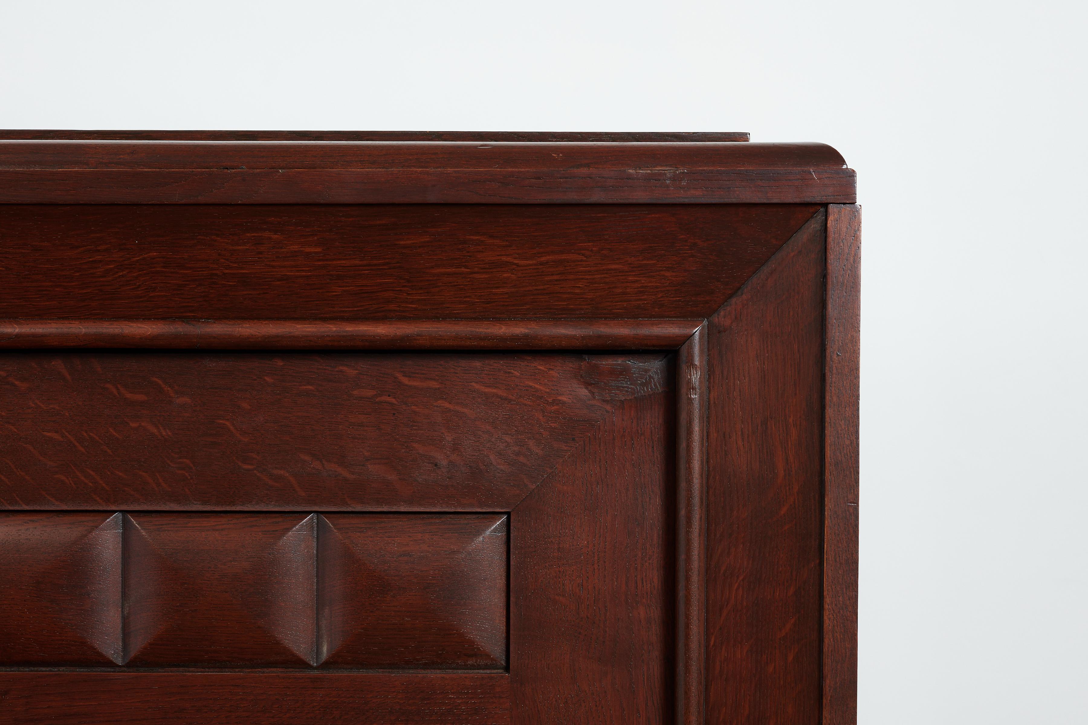 Massive Charles Dudouyt Oak Sideboard w/ brass circle handles For Sale 7