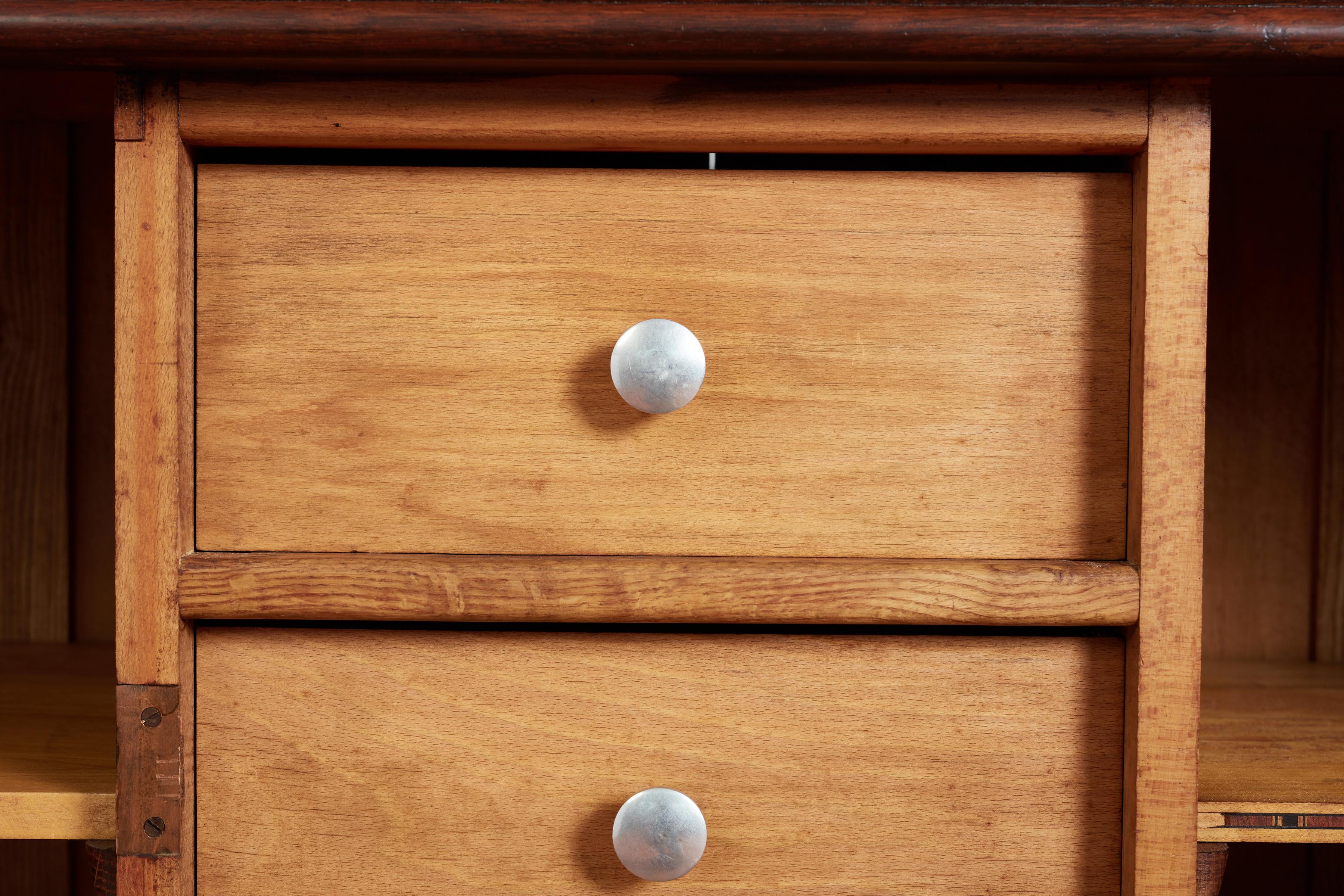 Massive Charles Dudouyt Oak Sideboard w/ brass circle handles For Sale 10