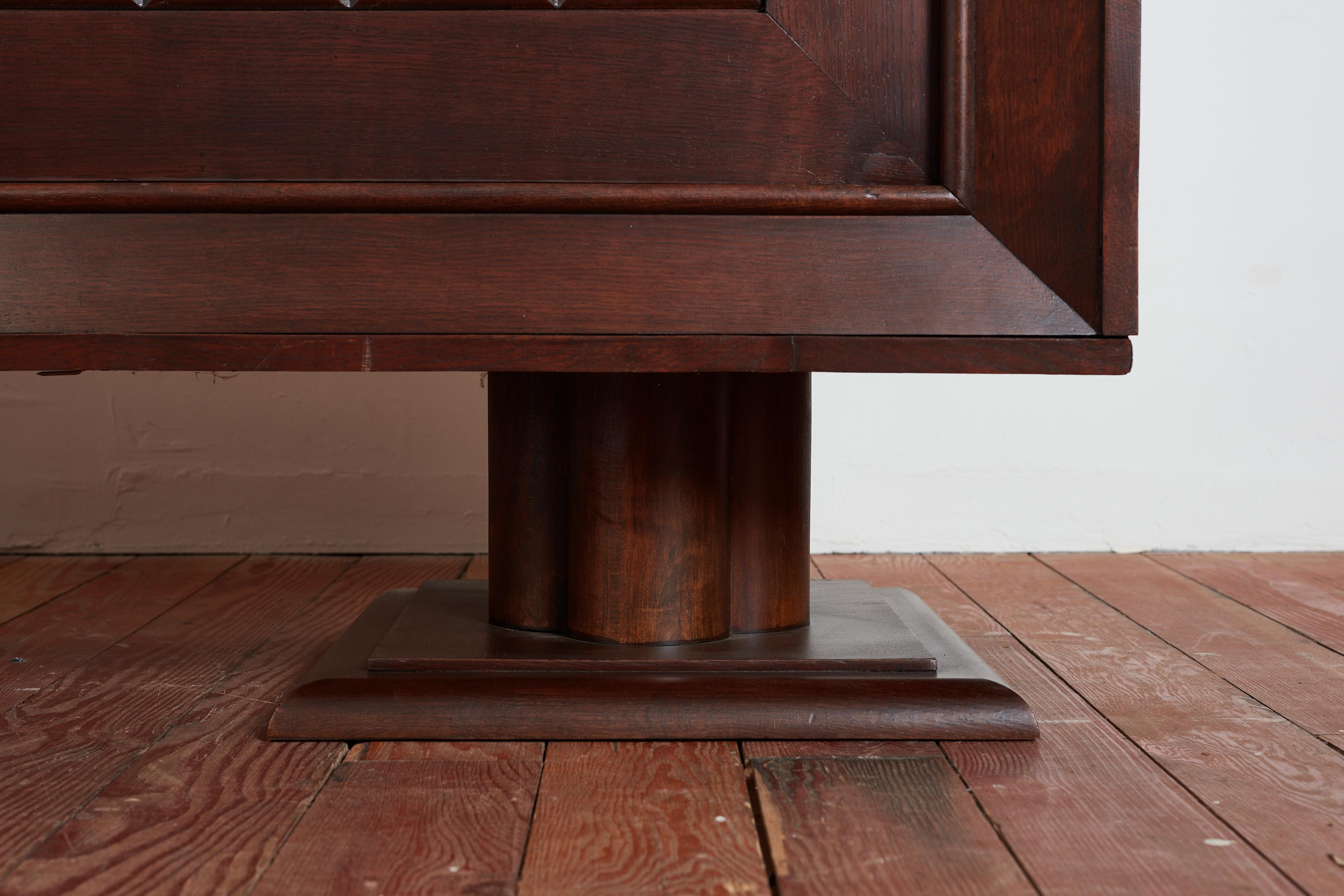 Massive Charles Dudouyt Oak Sideboard w/ brass circle handles For Sale 12