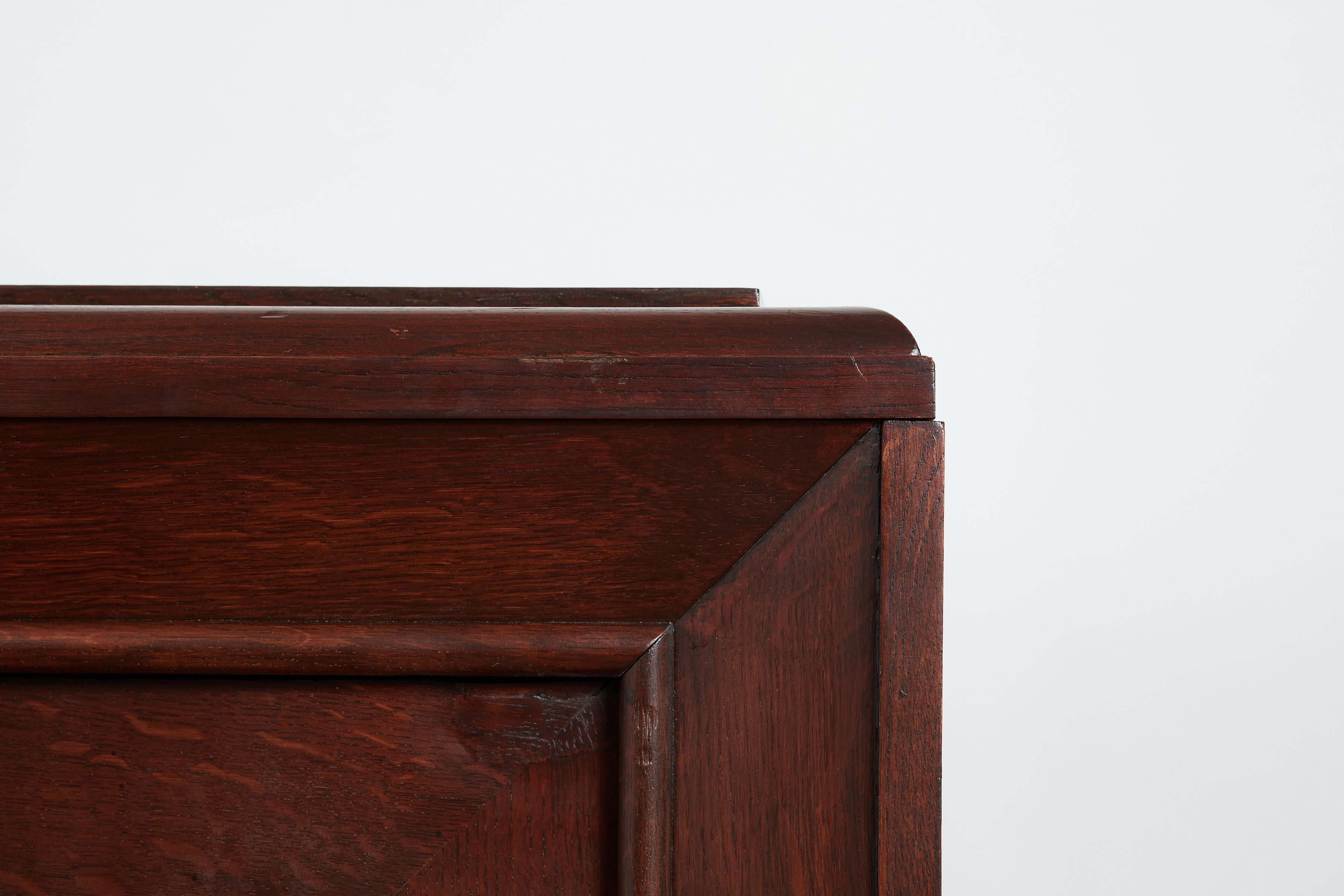 Massive Charles Dudouyt Oak Sideboard w/ brass circle handles For Sale 13