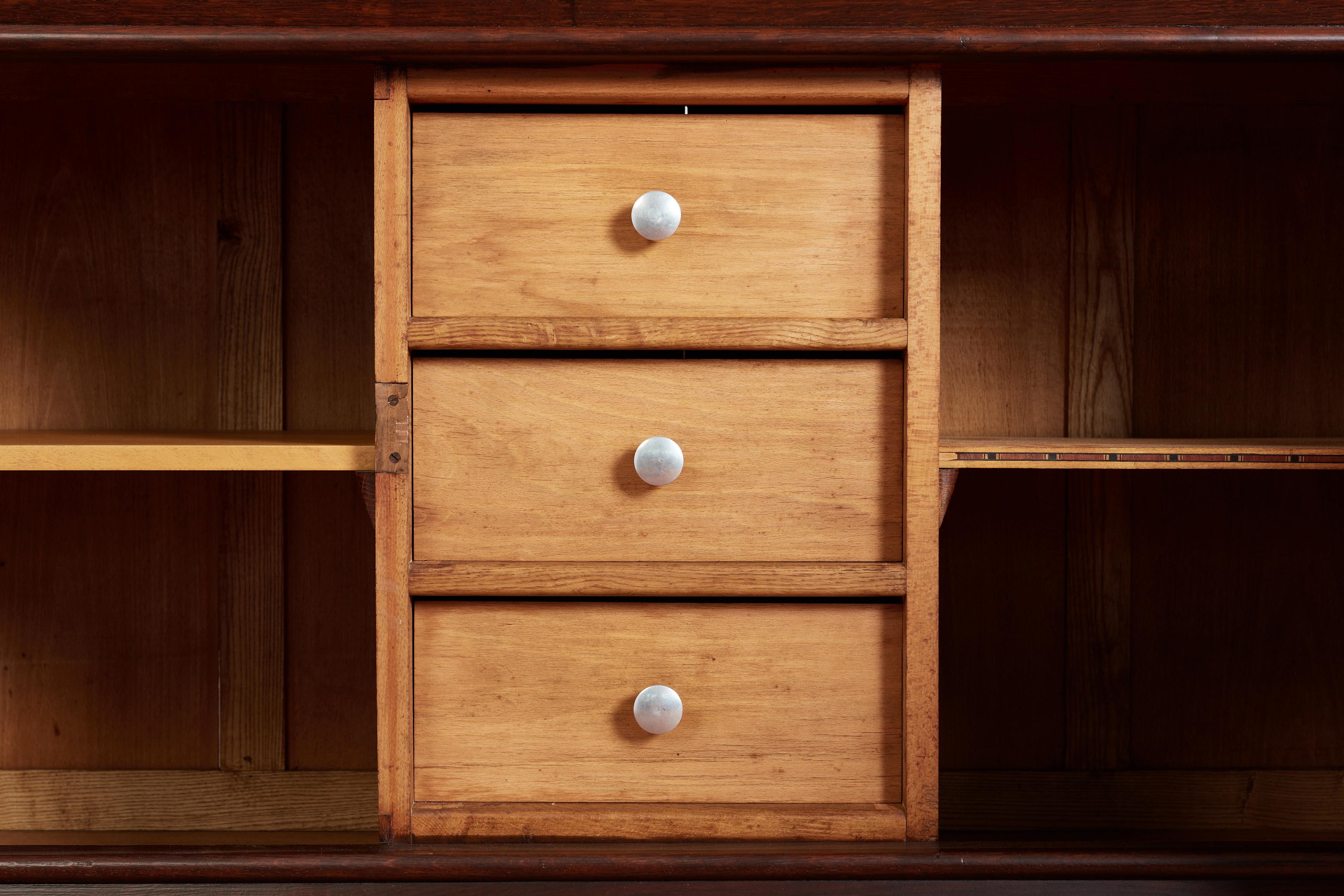 Massive Charles Dudouyt Oak Sideboard w/ brass circle handles For Sale 2