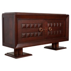 Massiver Charles Dudouyt Sideboard aus Eiche mit kreisförmigen Griffen aus Messing