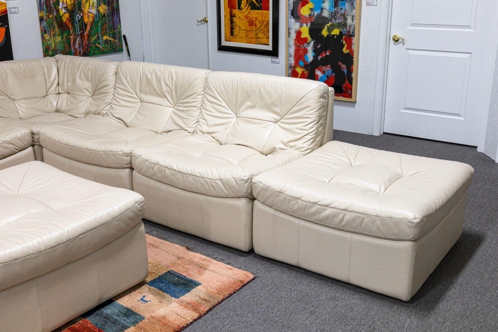 cream leather sectional