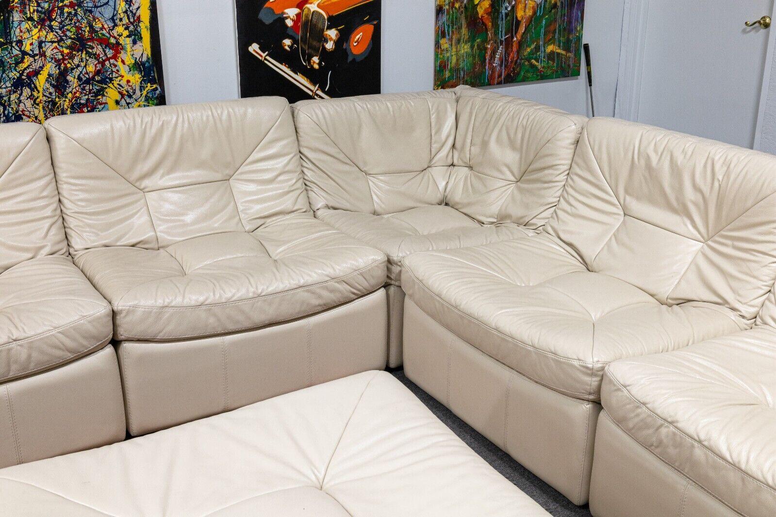 Massive Chateau d'Ax 13 Piece Contemporary Modern Cream Leather Sofa Sectional In Good Condition In Keego Harbor, MI