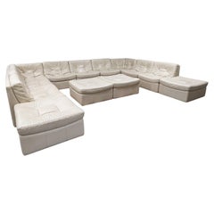Massive Chateau d'Ax 13 Piece Contemporary Modern Cream Leather Sofa Sectional