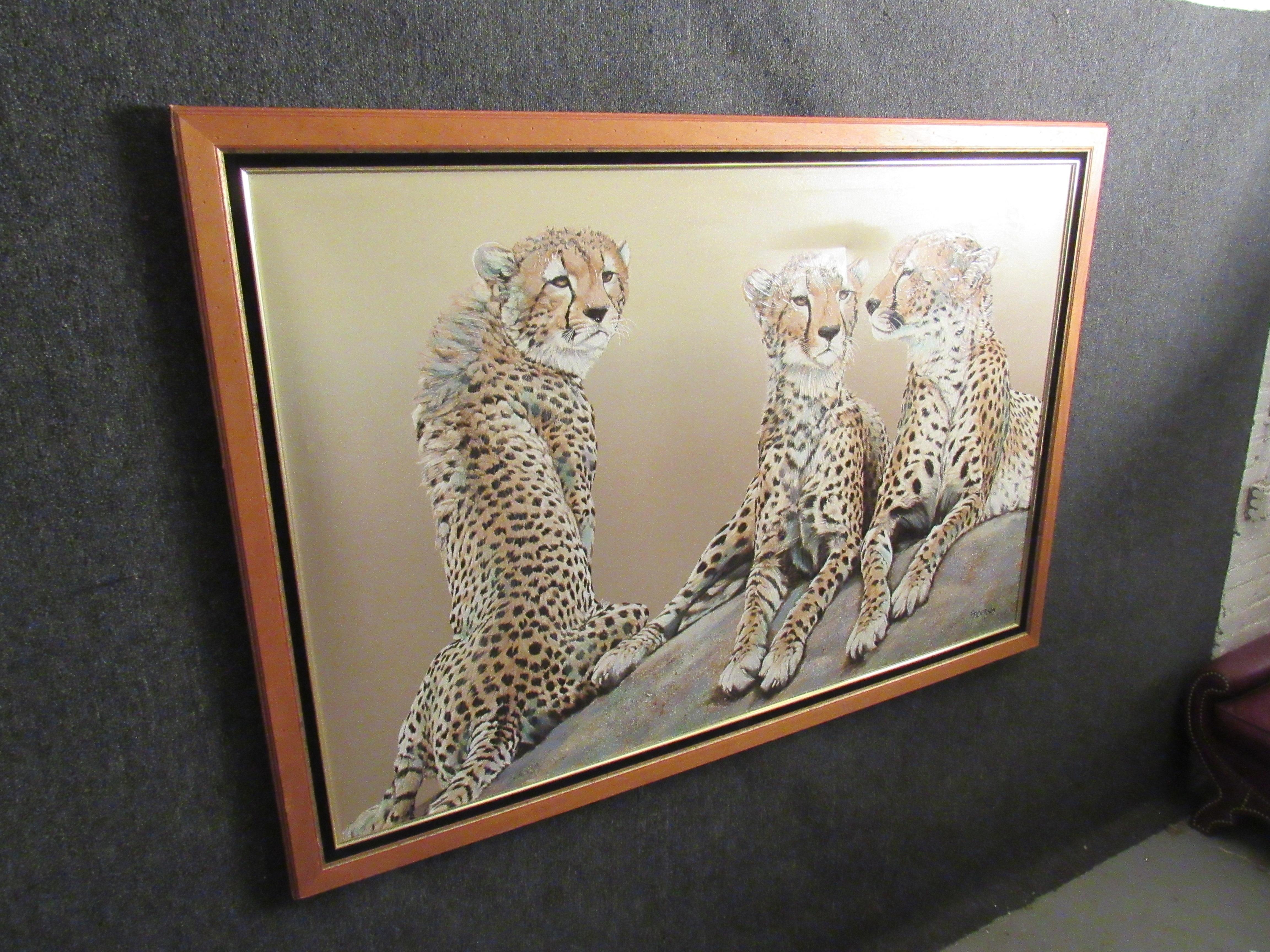 Mid-Century Modern Peinture à l'huile Massive Cheetah Coalition d'Anderson en vente