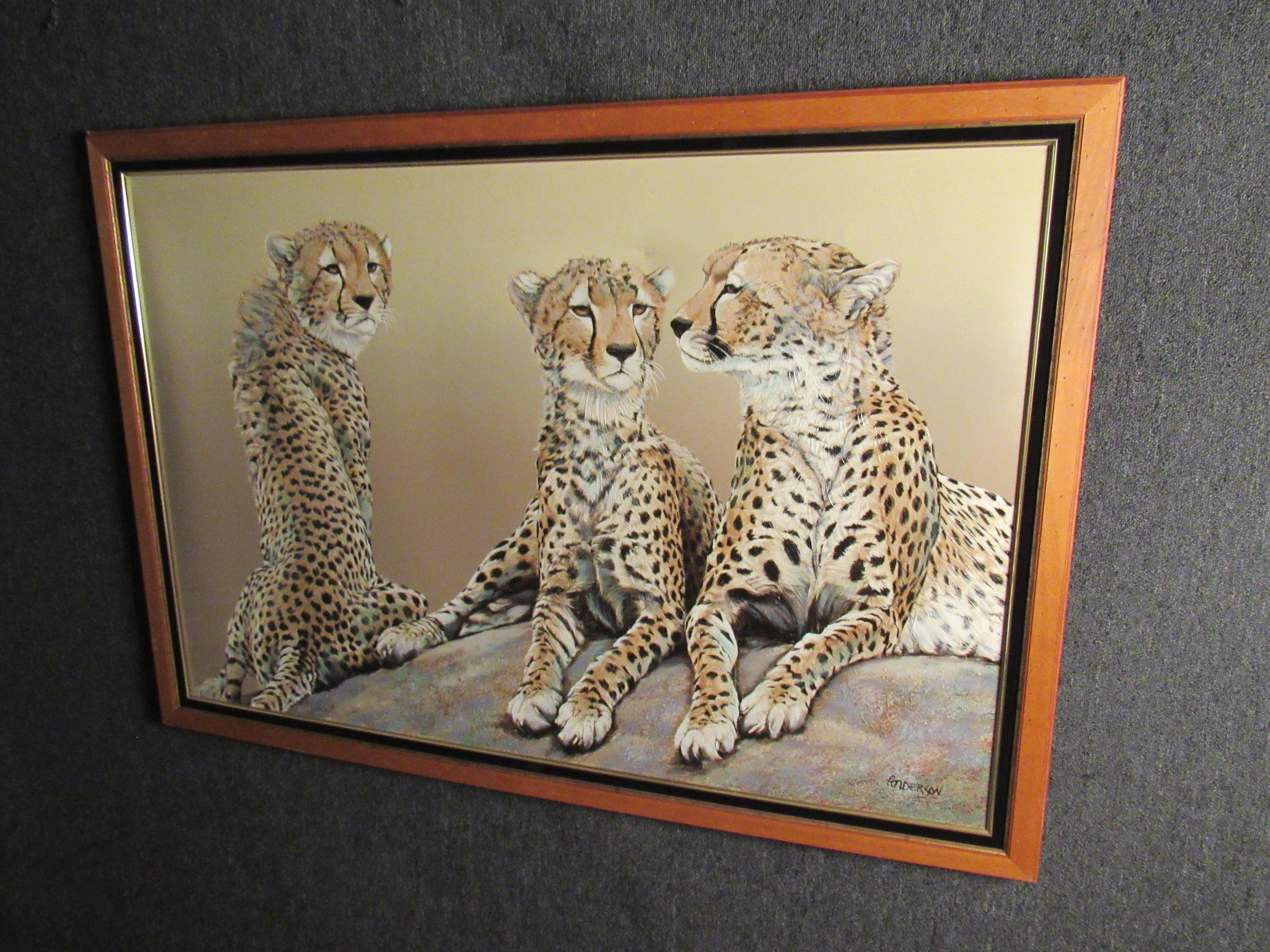 Massive Cheetah Coalition Oil Painting by Anderson For Sale 1