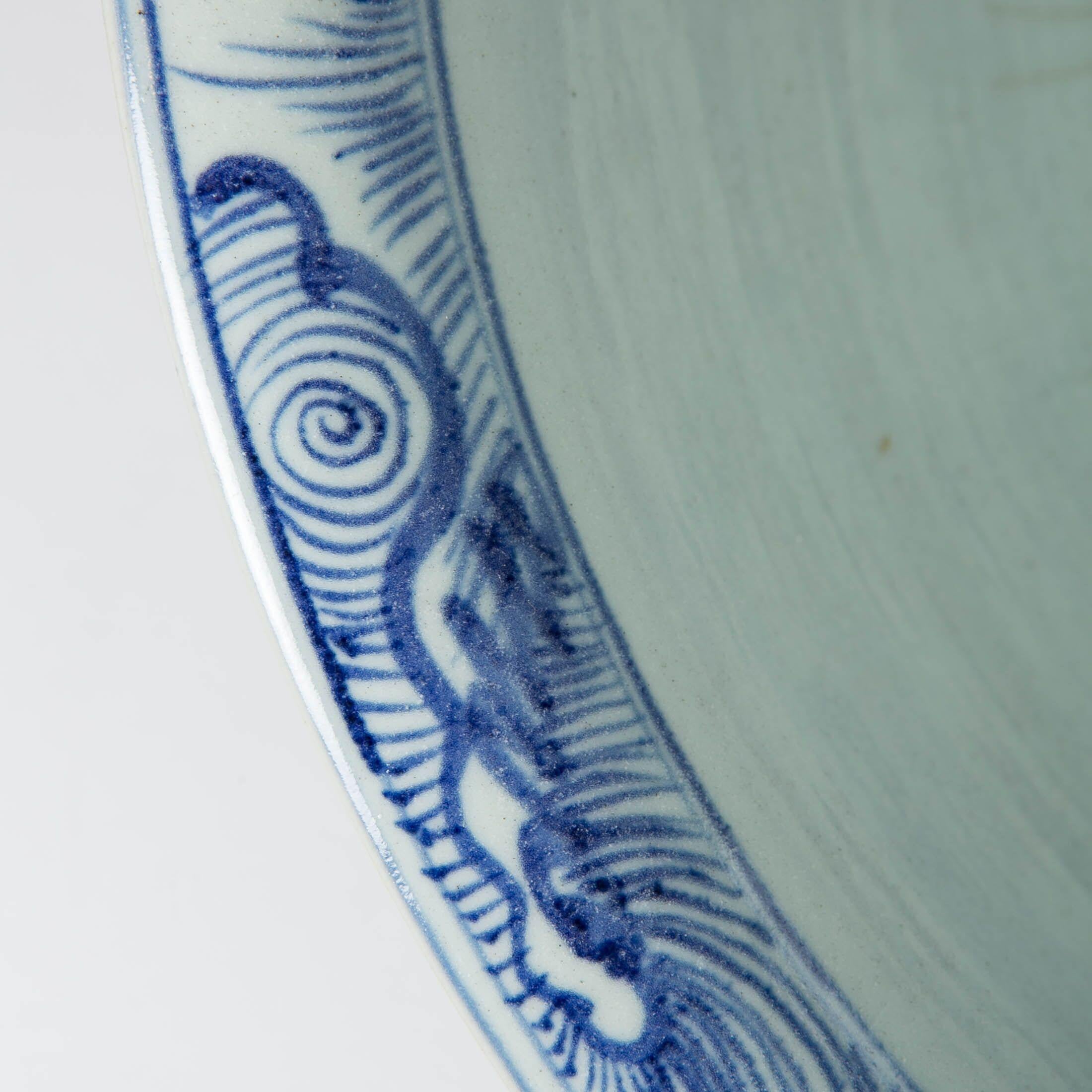 Massive Chinese Blue and White Punch Bowl Decorated with Fish 2