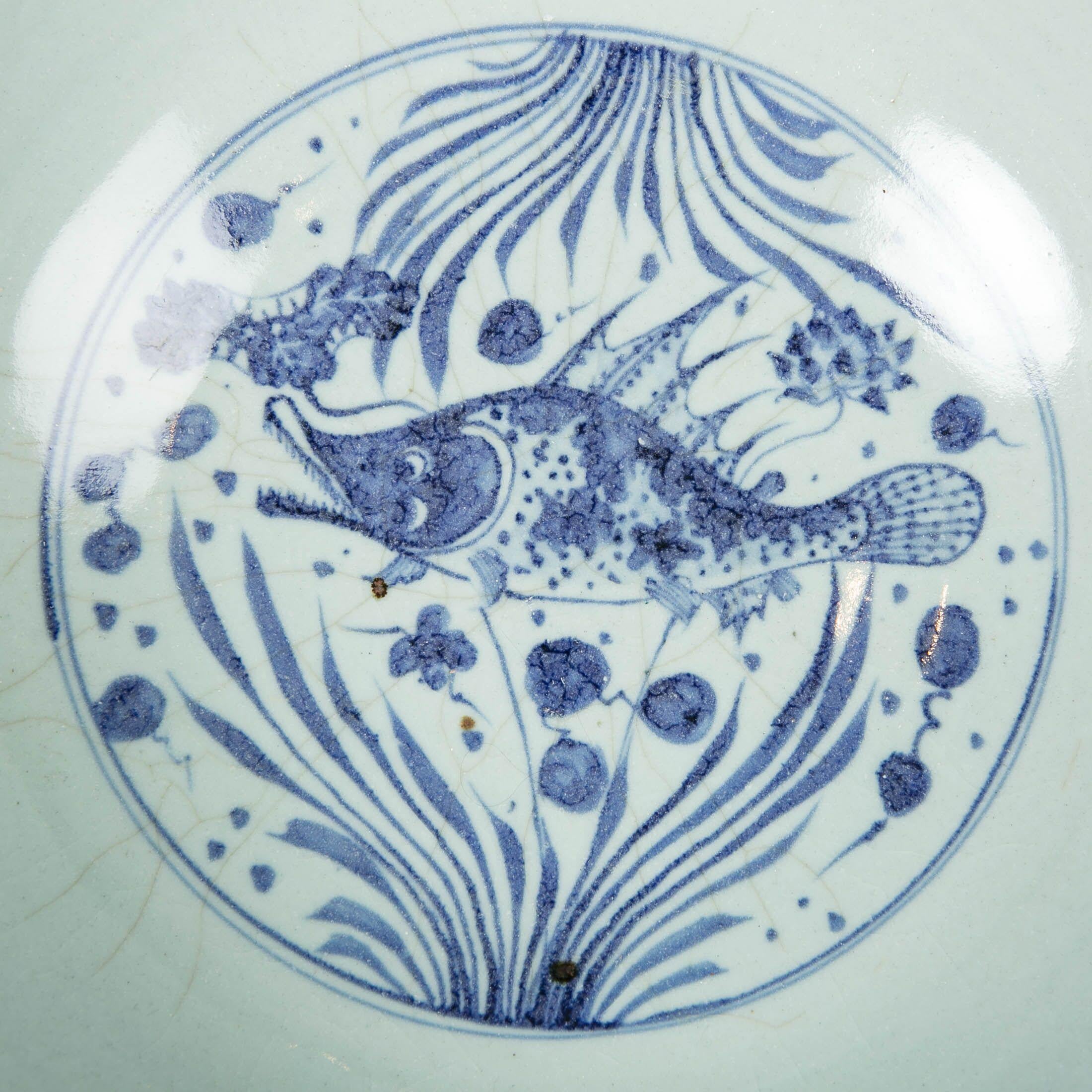 Massive Chinese Blue and White Punch Bowl Decorated with Fish 1