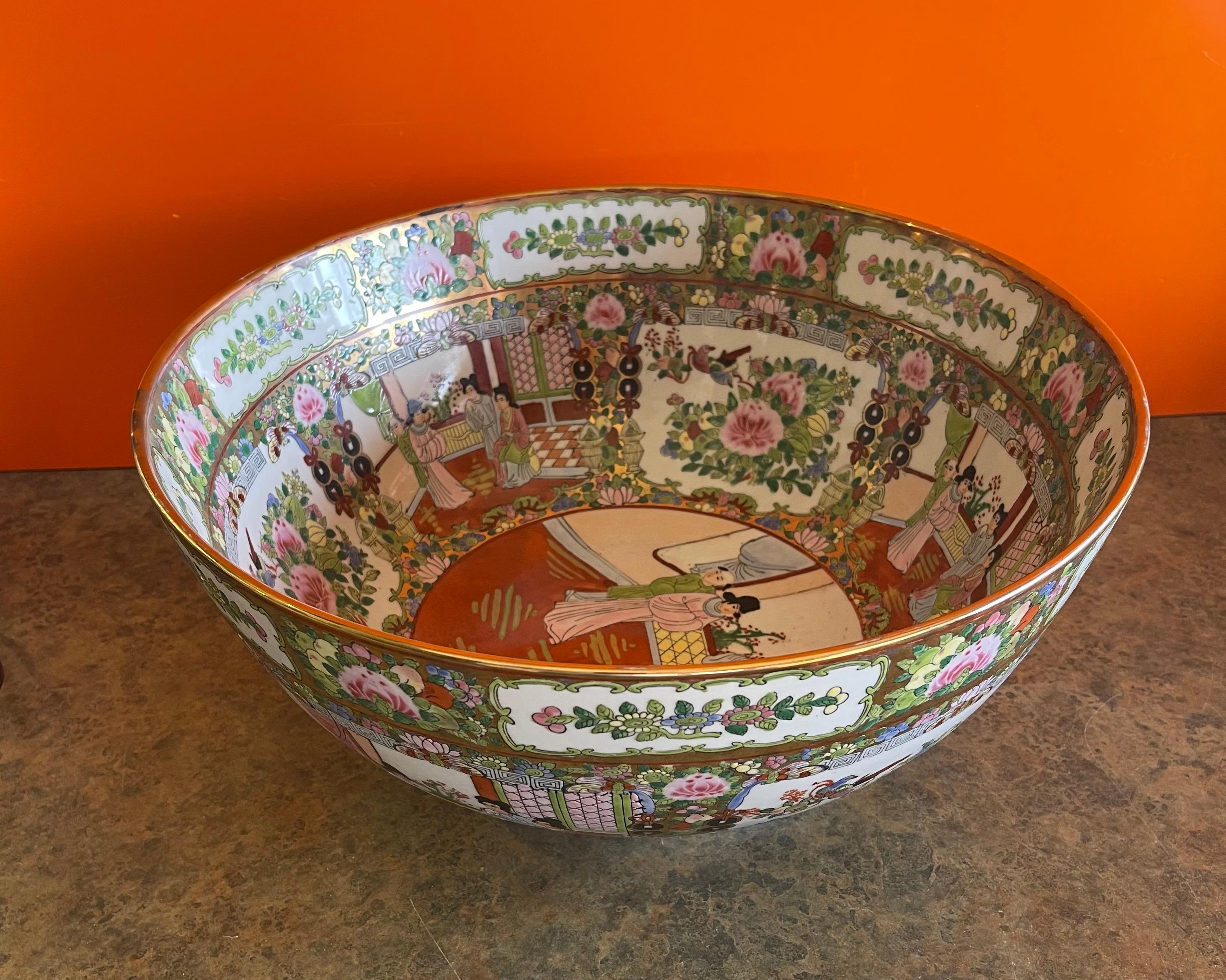 Hand-Painted Massive Chinese Export Hand Painted Rose Medallion Porcelain Bowl