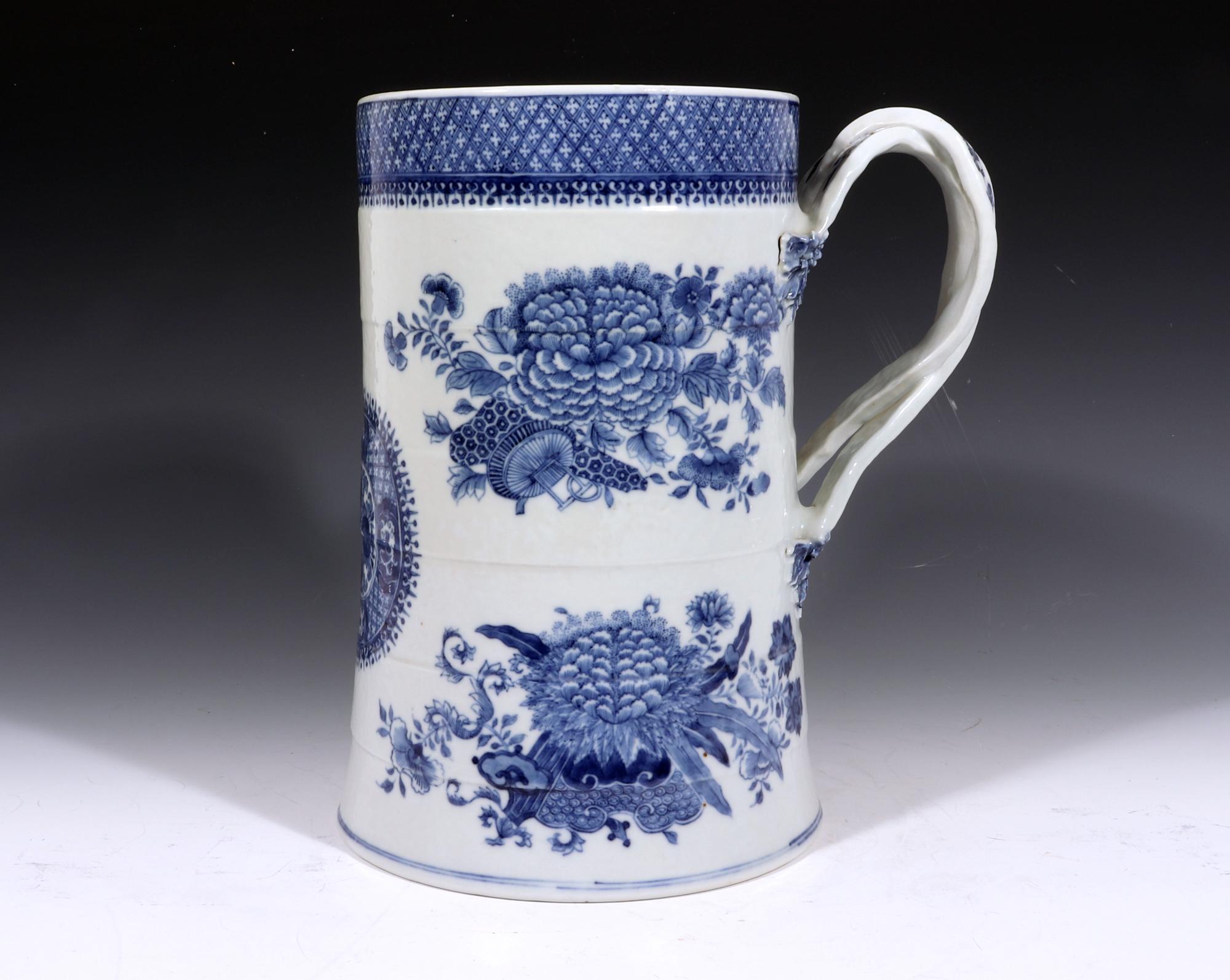 Perfect for flowers!

Massive Chinese Export Porcelain Blue & White Fitzhugh Tankard,
Circa 1800-20

The Chinese Export porcelain underglaze blue porcelain tankard is of a massive size. This type of tankard was considered to be used for