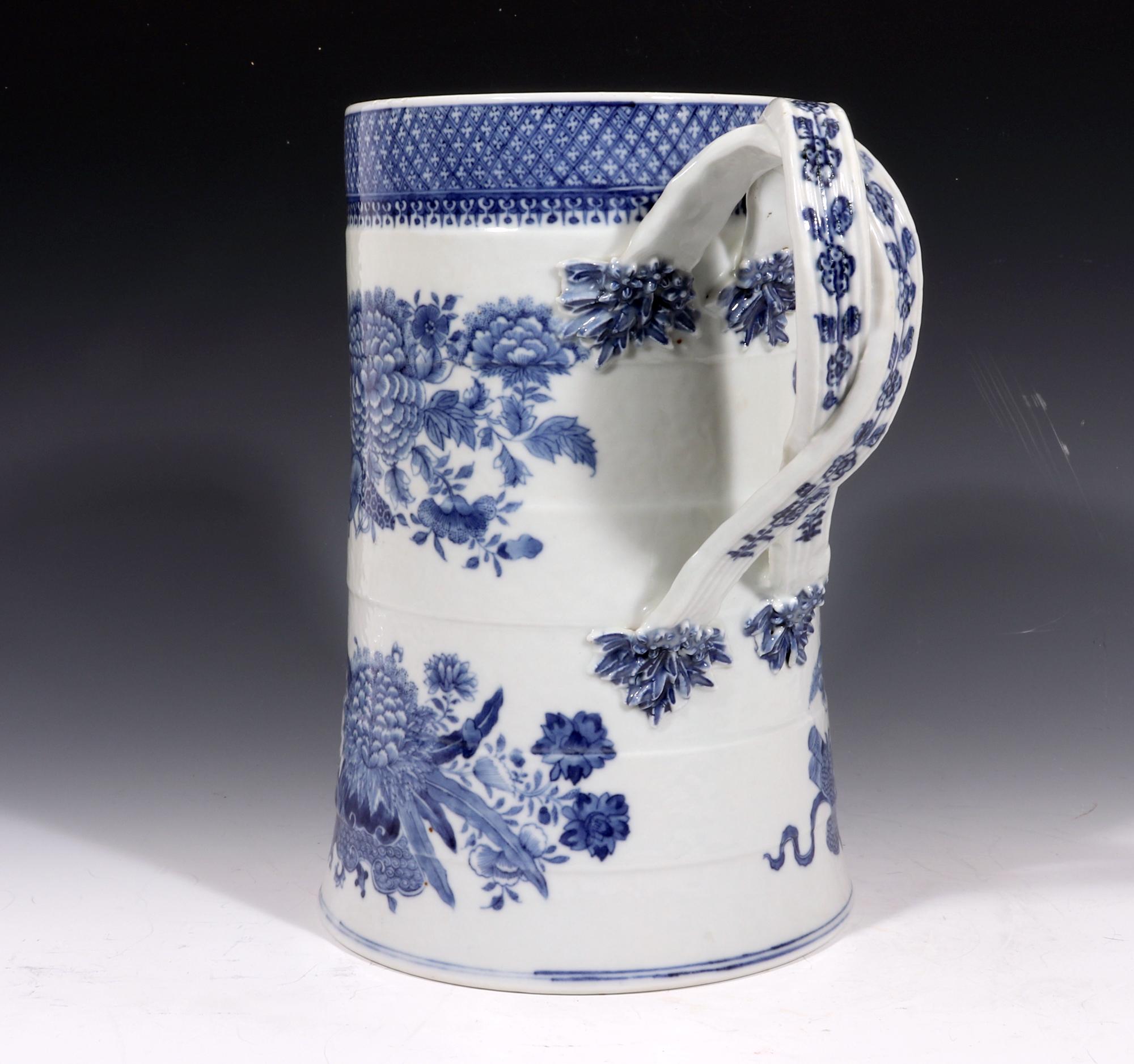 19th Century Massive Chinese Export Porcelain Blue & White Fitzhugh Toasting Tankard