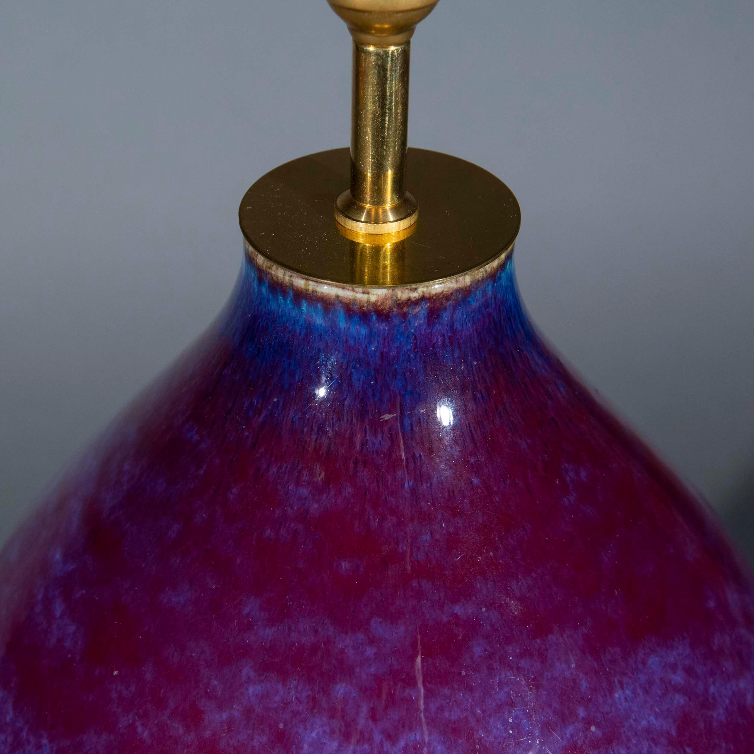 Massive Chinese Flambe Glazed Double Gourd Vase Lamp 5