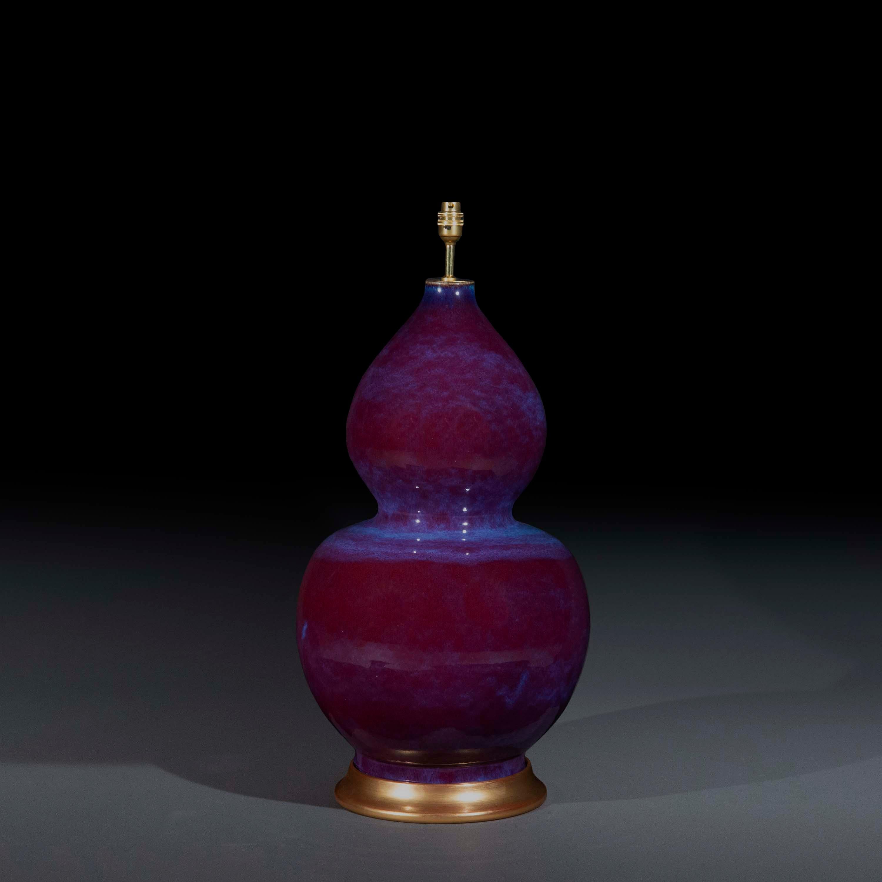 Massive Chinese Flambe Glazed Double Gourd Vase Lamp For Sale 7