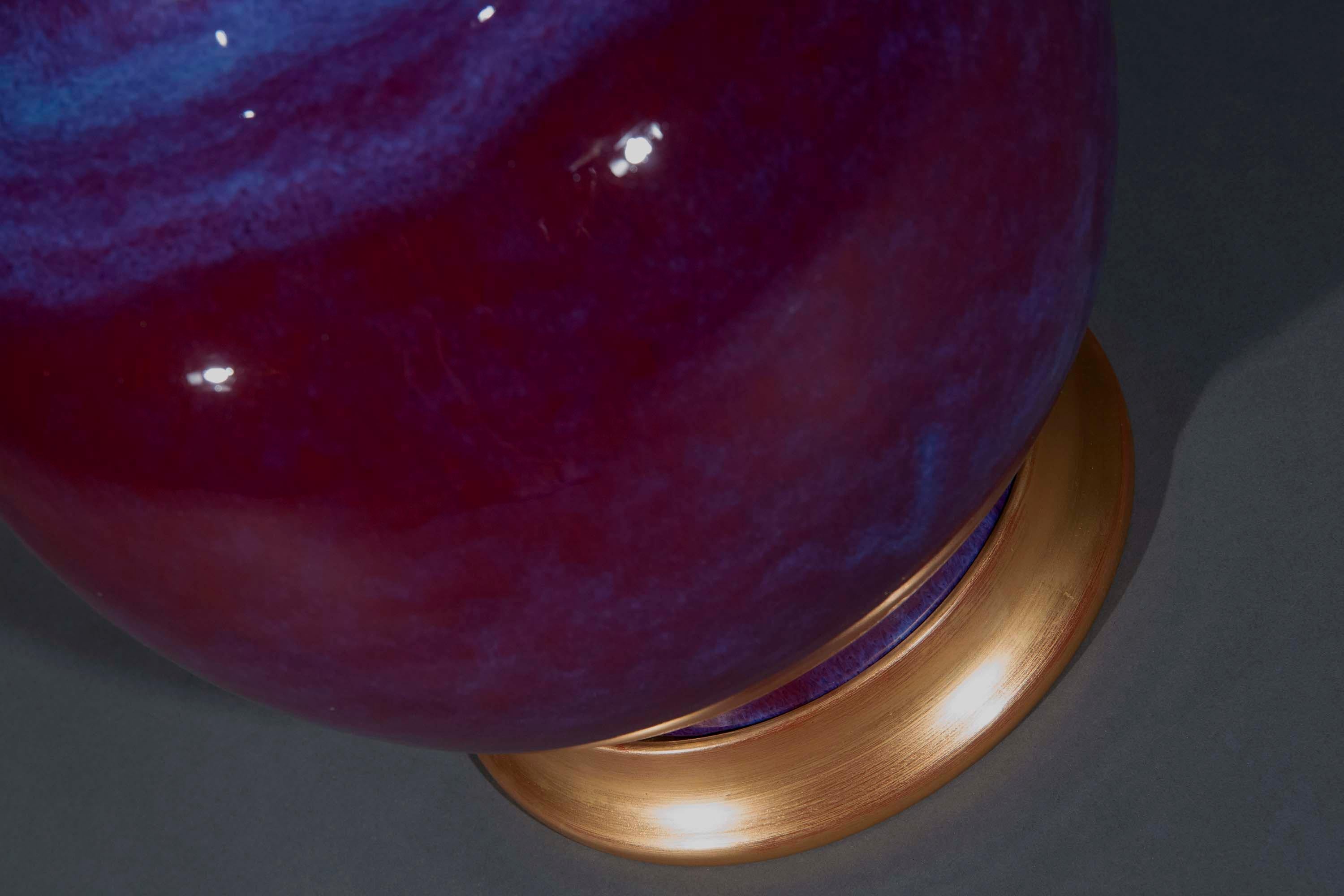 Massive Chinese Flambe Glazed Double Gourd Vase Lamp 4