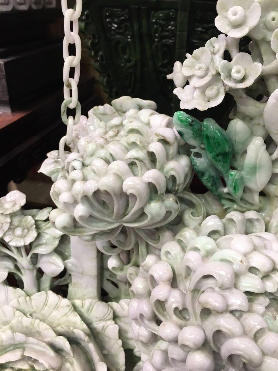 20th Century Massive Chinese jade flower basket carving For Sale