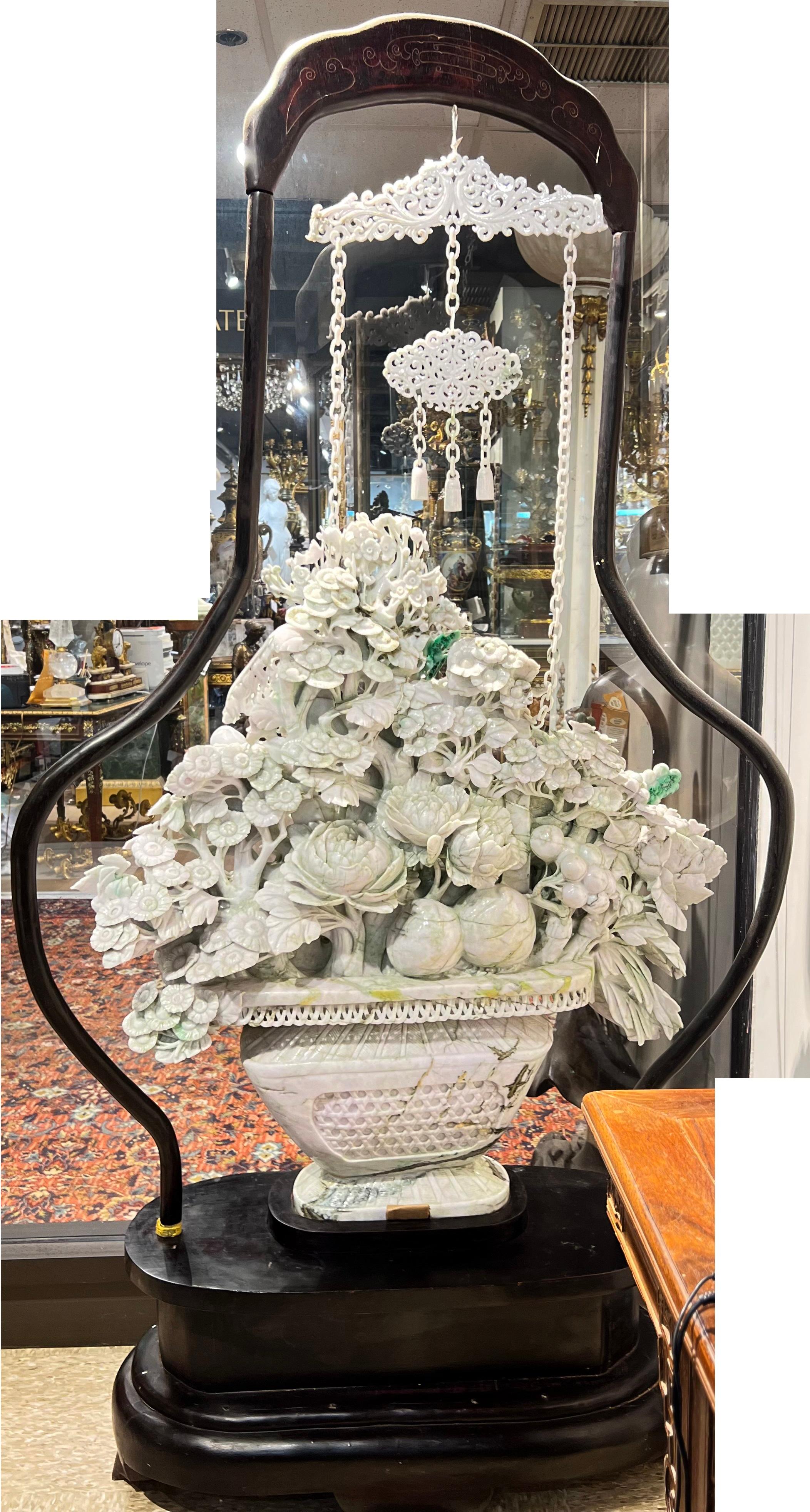 Massive Chinese jade flower basket carving For Sale 1