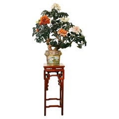 Árbol macizo de jade chino/flor de piedra en base de cloisonné