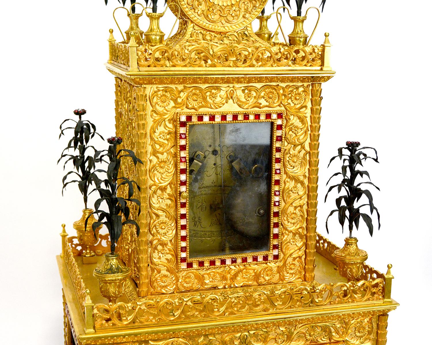 Massive Chinese Ormolu High Relief Gilt Bronze Automaton Musical Clock For Sale 9