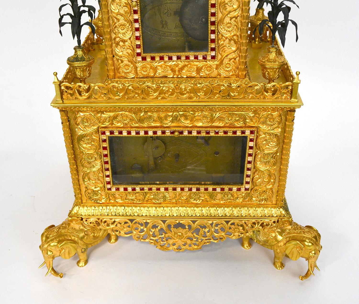 Massive Chinese Ormolu High Relief Gilt Bronze Automaton Musical Clock For Sale 11