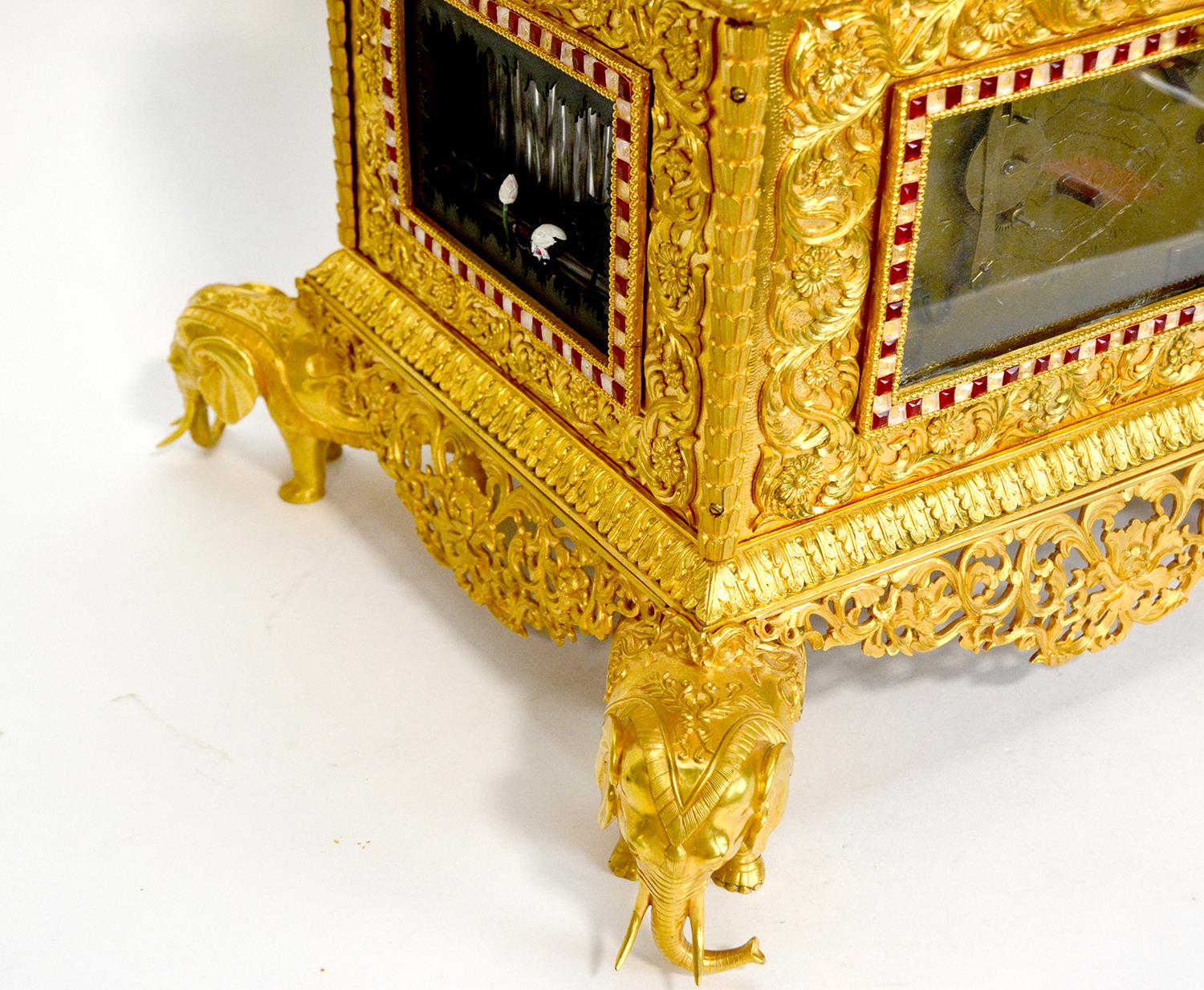 Massive Chinese Ormolu High Relief Gilt Bronze Automaton Musical Clock For Sale 12