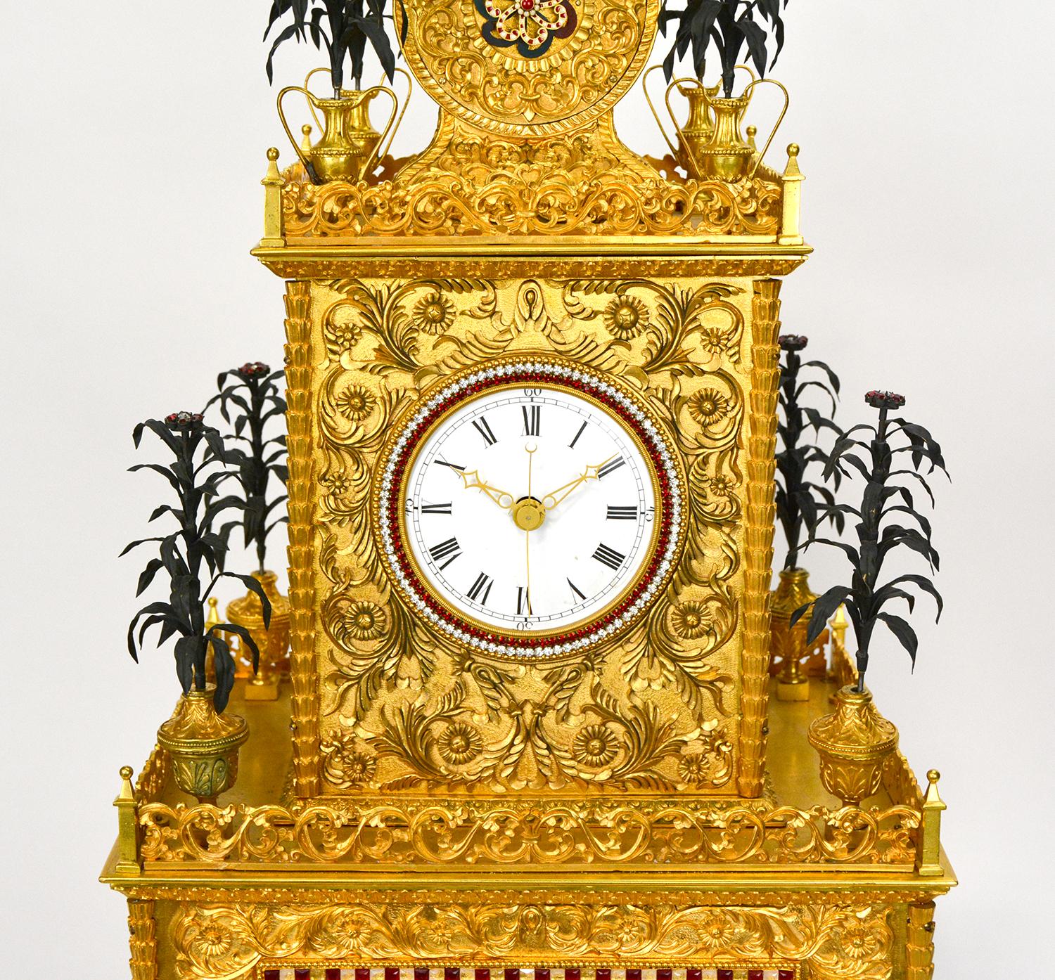 Massive Chinese Ormolu High Relief Gilt Bronze Automaton Musical Clock In Good Condition For Sale In Danville, CA