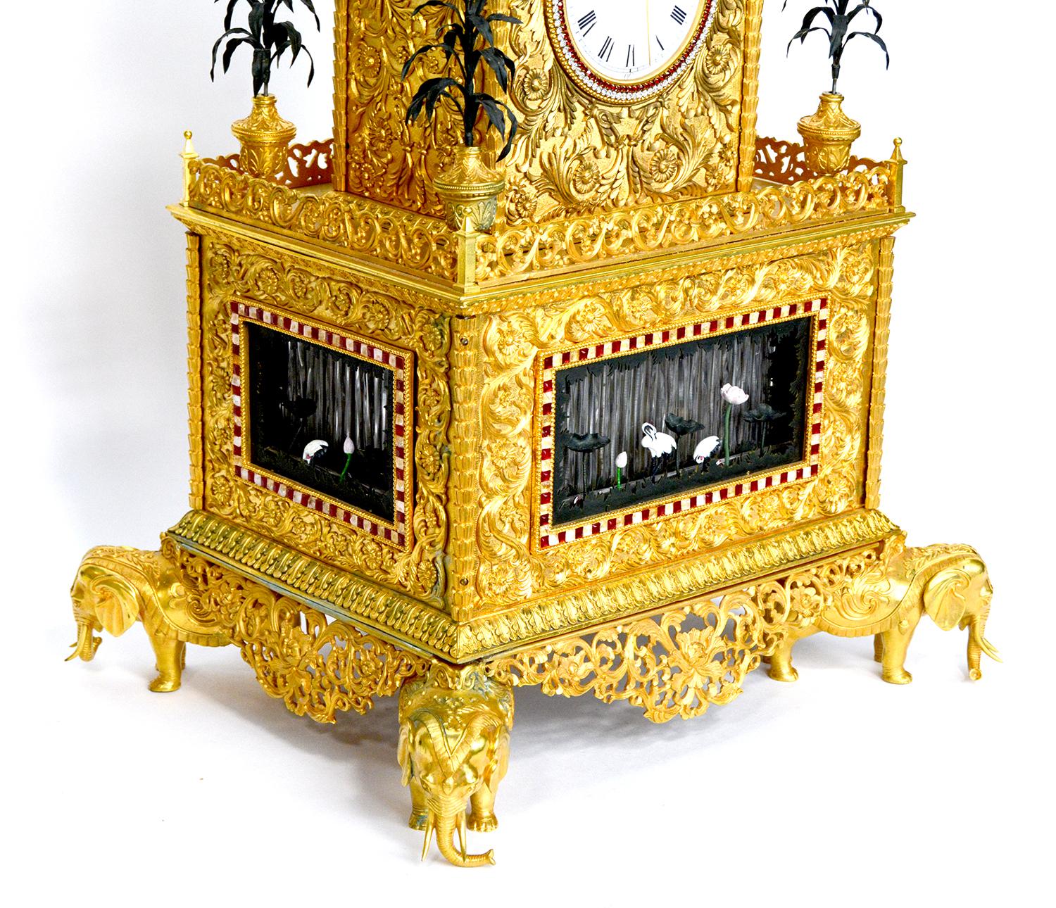 Massive Chinese Ormolu High Relief Gilt Bronze Automaton Musical Clock For Sale 1