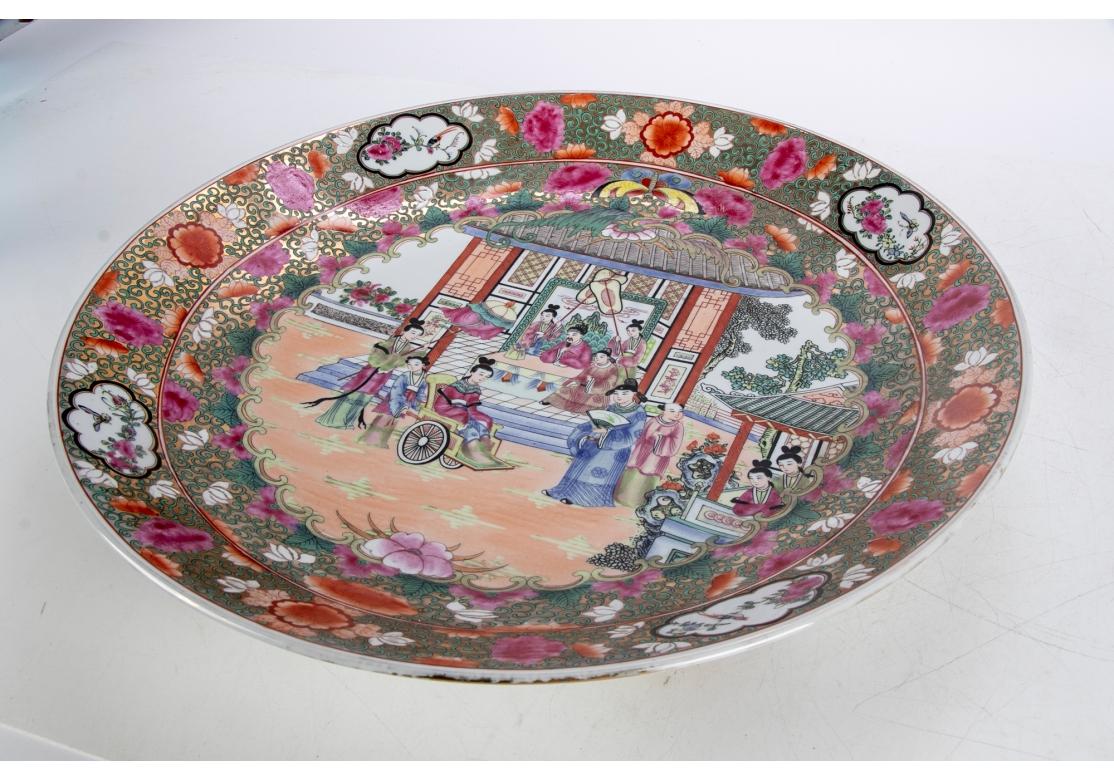 Hand-Painted Massive Chinese Porcelain Charger Plate with Stand