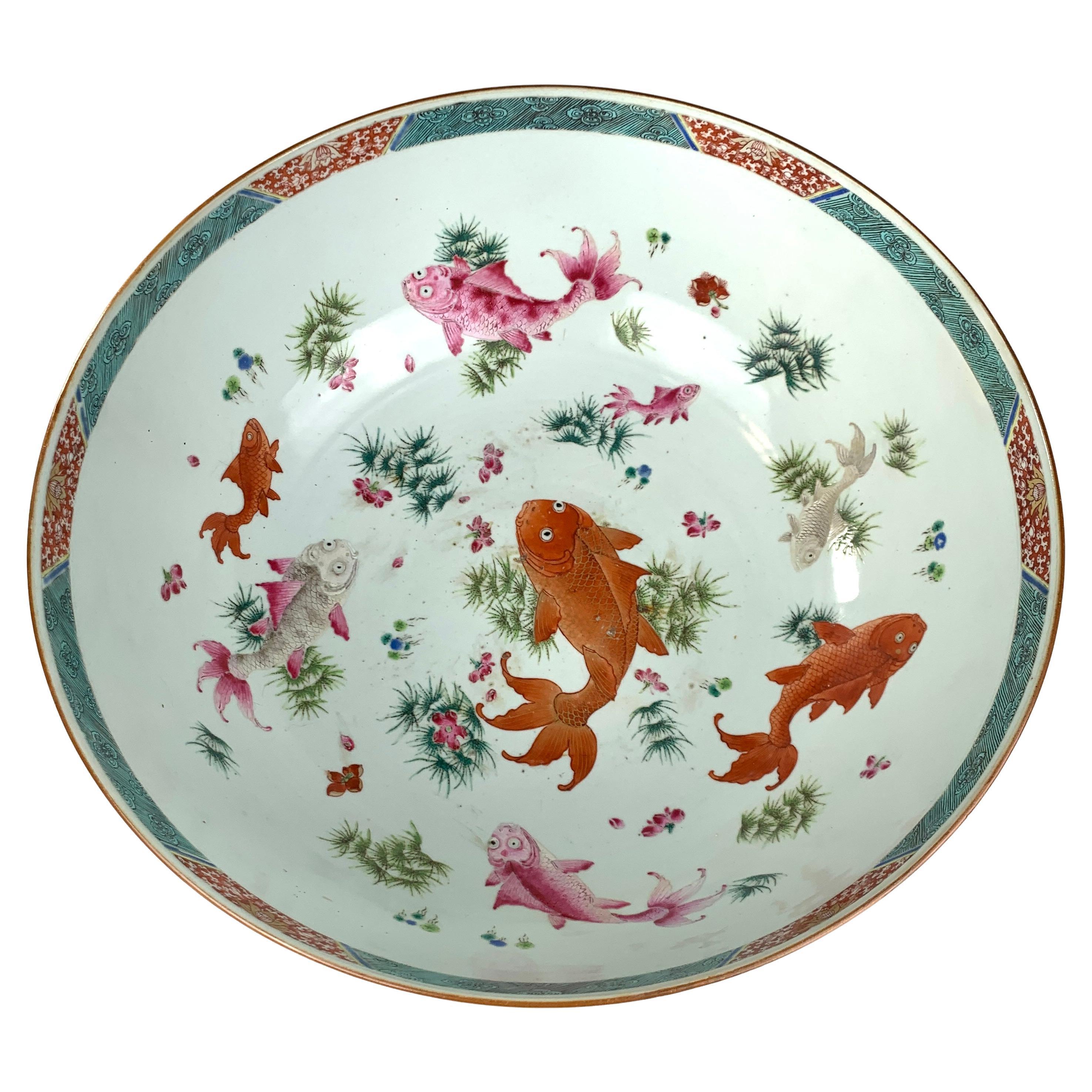 18th Century Massive Chinese Punch Bowl Hand Painted Qianlong Period, circa 1760