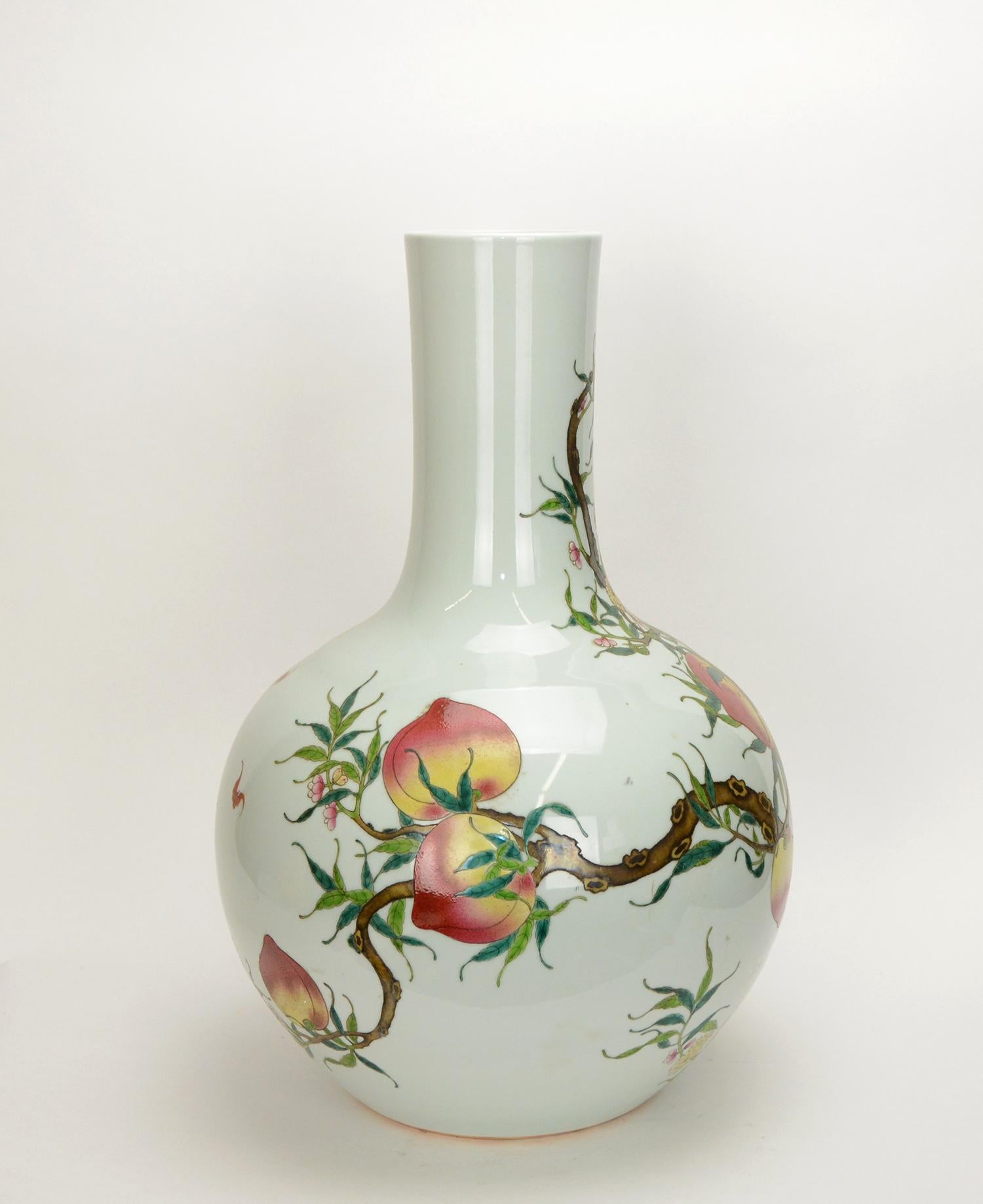 Contemporary Massive Chinese Qing Style Famille Rose Longevity Peach Globular Porcelain Vase For Sale