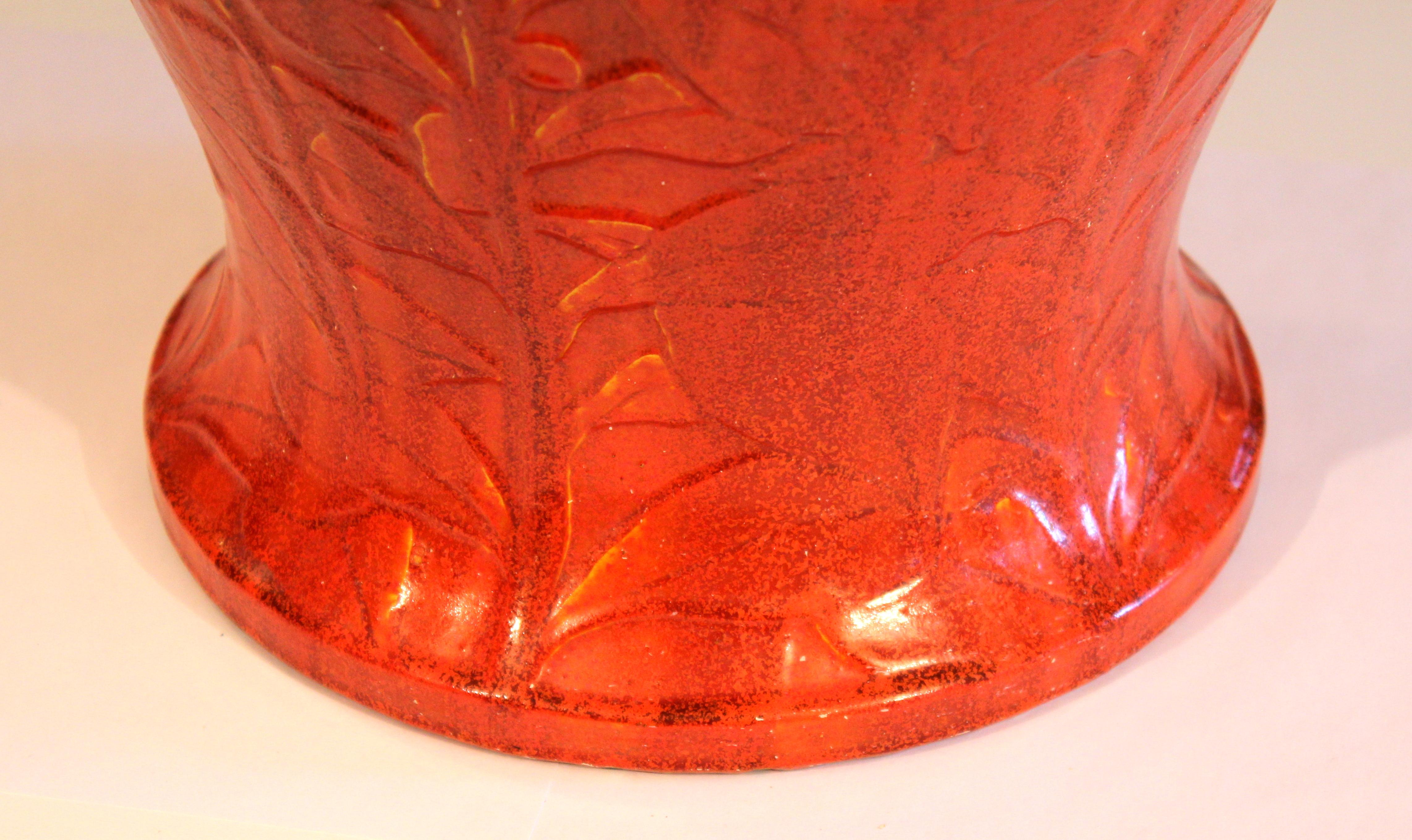 Turned Massive Chrome Orange Awaji Pottery Art Deco Chrysanthemum Vase For Sale