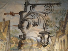 Massive circa 1700 Forged Iron Lantern Holder from a Castle in Wallonia Belgium