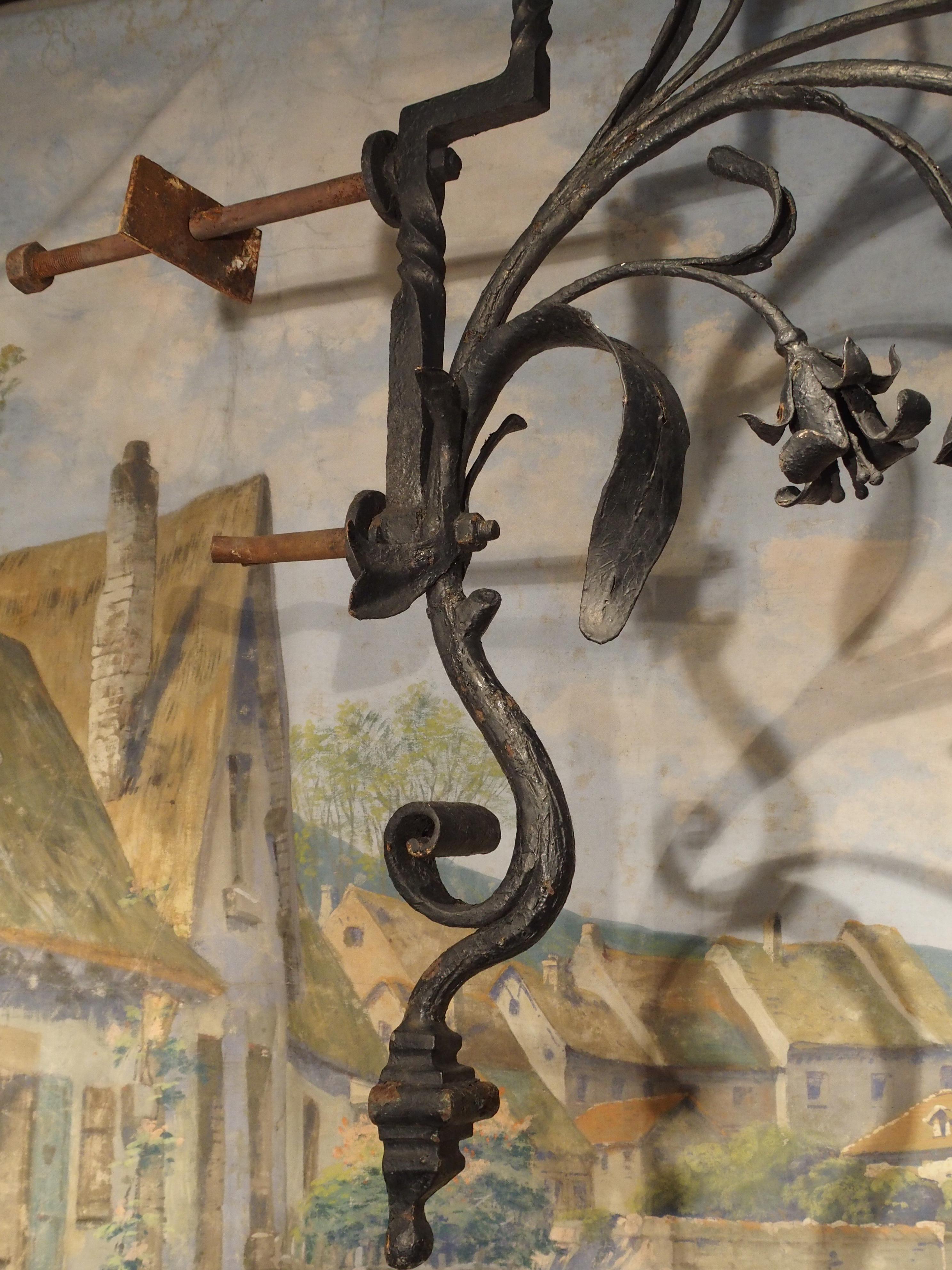 Belgian Massive circa 1700 Forged Iron Lantern Holder from a Castle in Wallonia Belgium