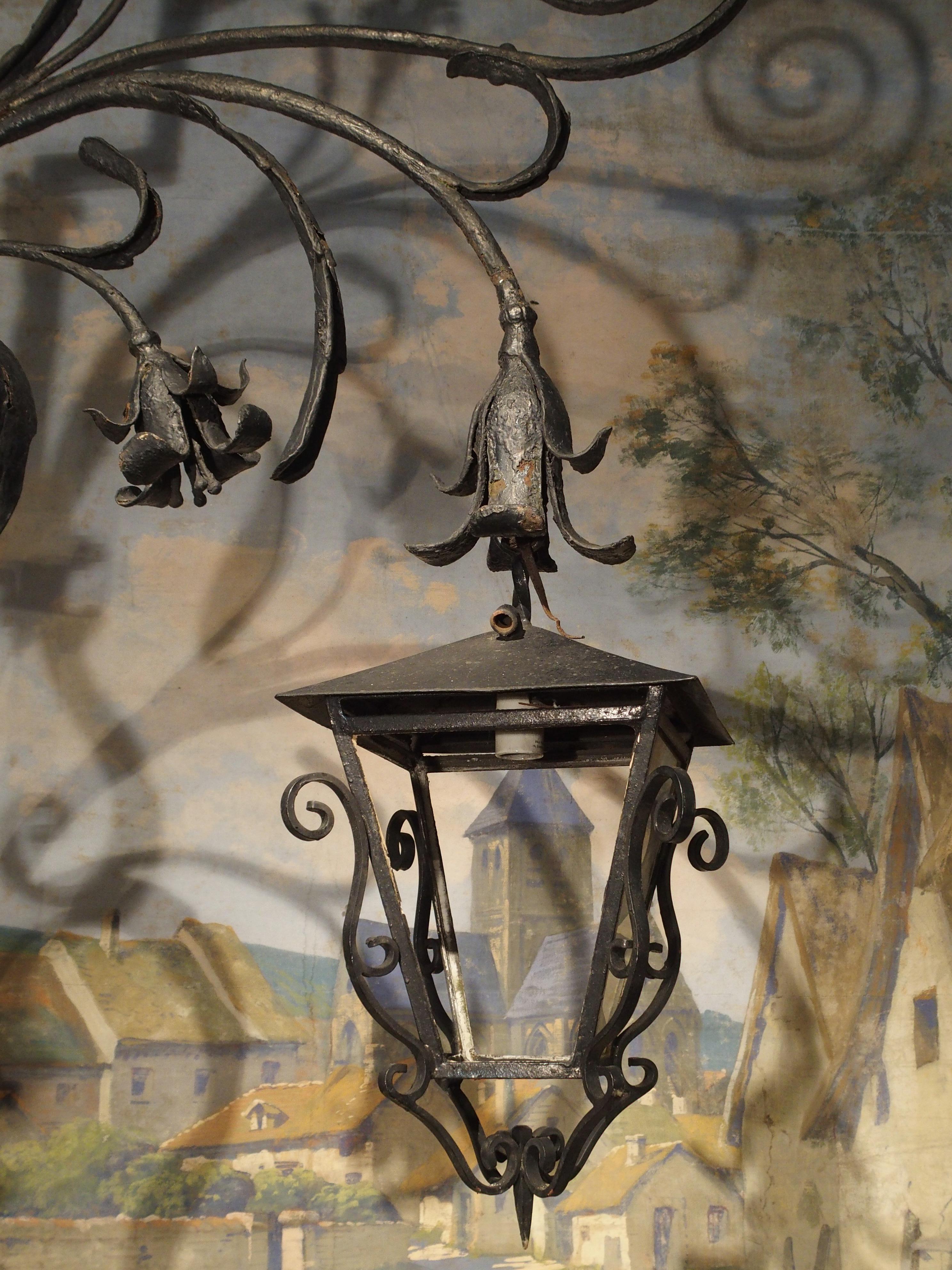 Hand-Painted Massive circa 1700 Forged Iron Lantern Holder from a Castle in Wallonia Belgium