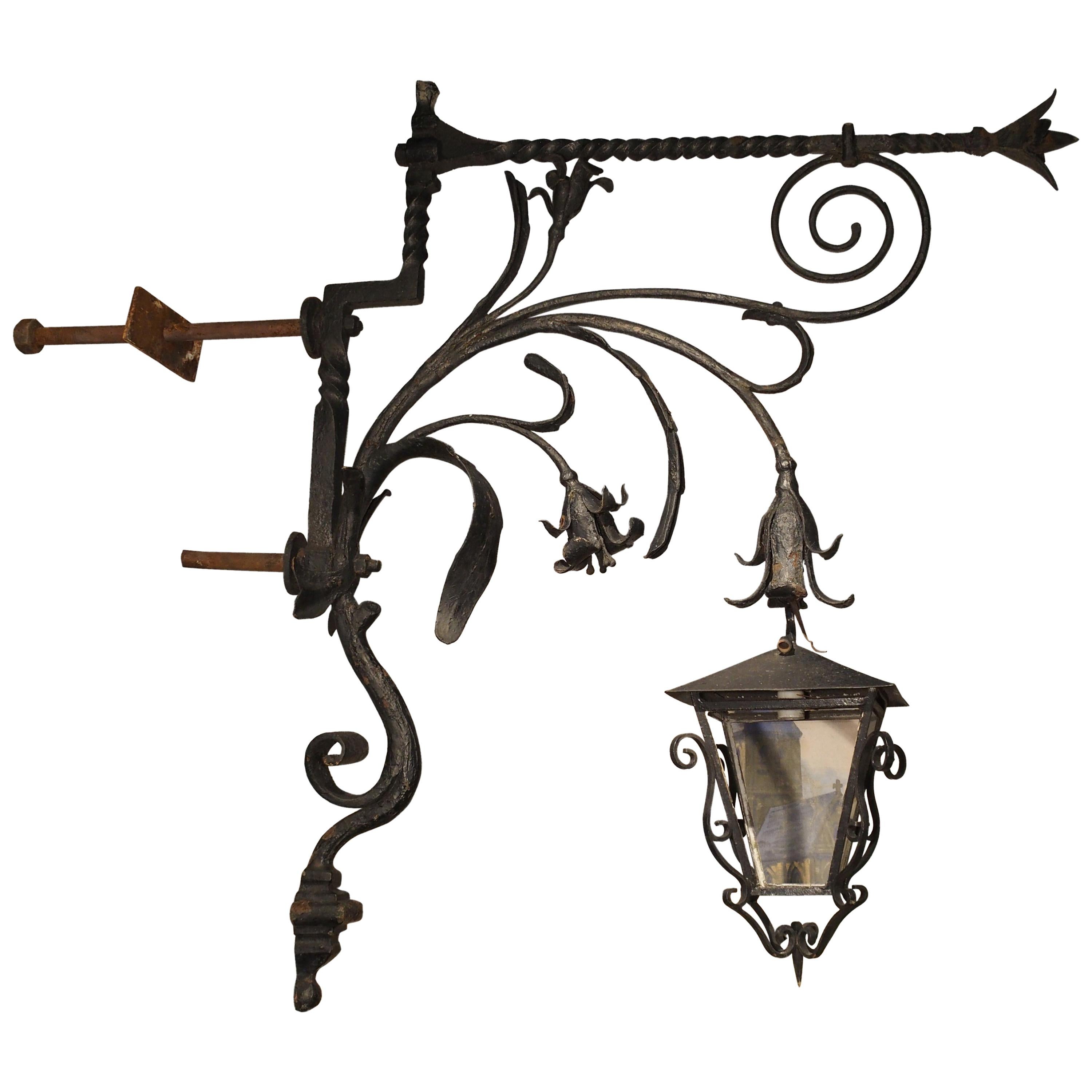 Massive circa 1700 Forged Iron Lantern Holder from a Castle in Wallonia Belgium