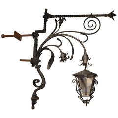 Antique Massive circa 1700 Forged Iron Lantern Holder from a Castle in Wallonia Belgium