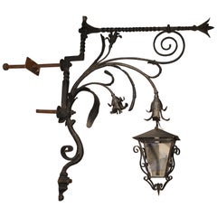 Massive circa 1700 Forged Iron Lantern Holder from a Castle in Wallonia Belgium