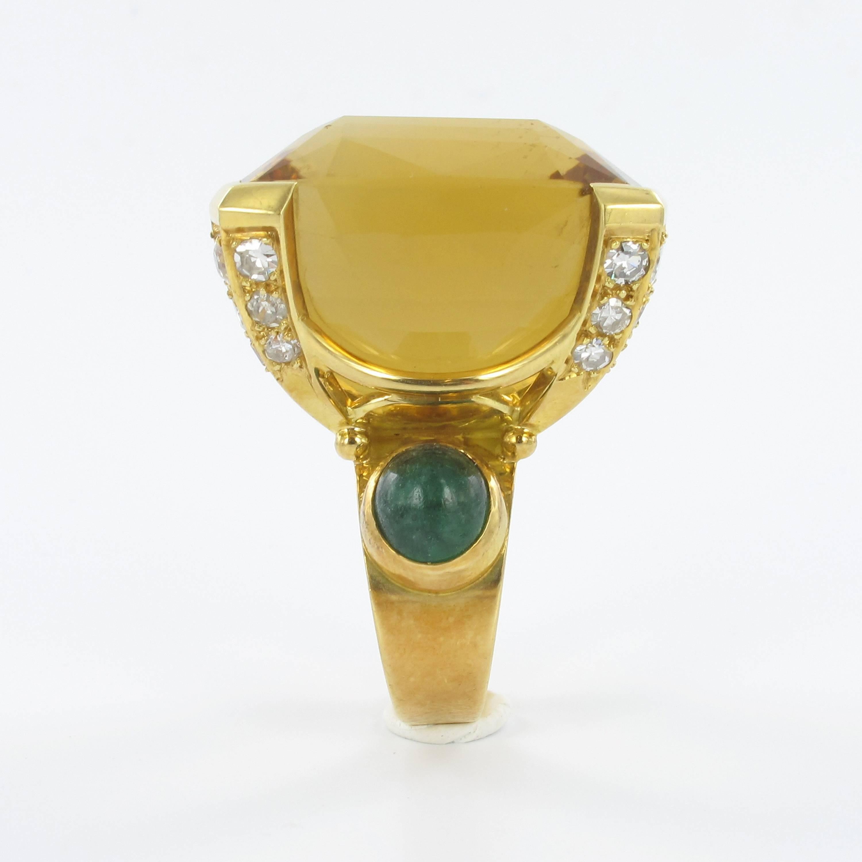 Retro Massive Citrine and Diamond Yellow Gold Ring