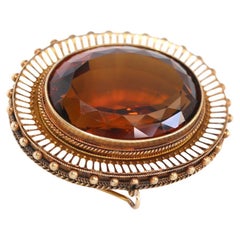 Massive Citrine Pendant Brooch White Enamel, 1890 Massive Citrine Pendant Brooch White Enamel, 1890